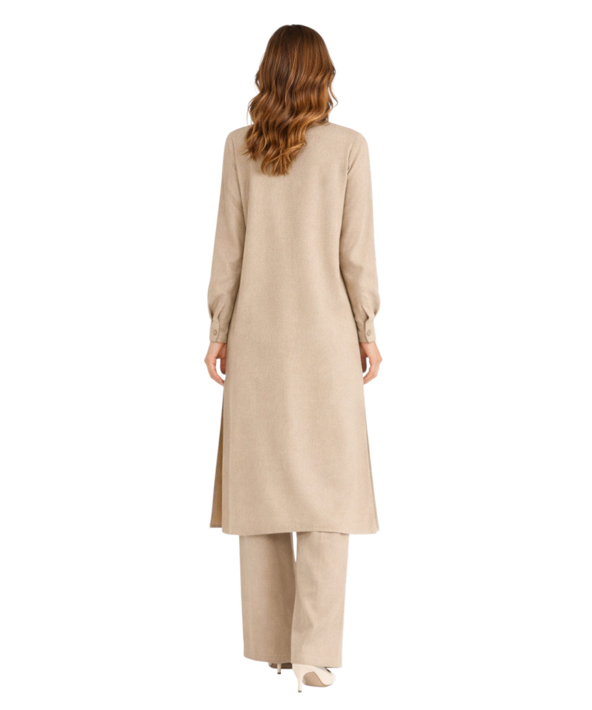 fashionshowcase Longtunika Damen Hemdkleid Stil mit Knöpfen Langarm Modest
