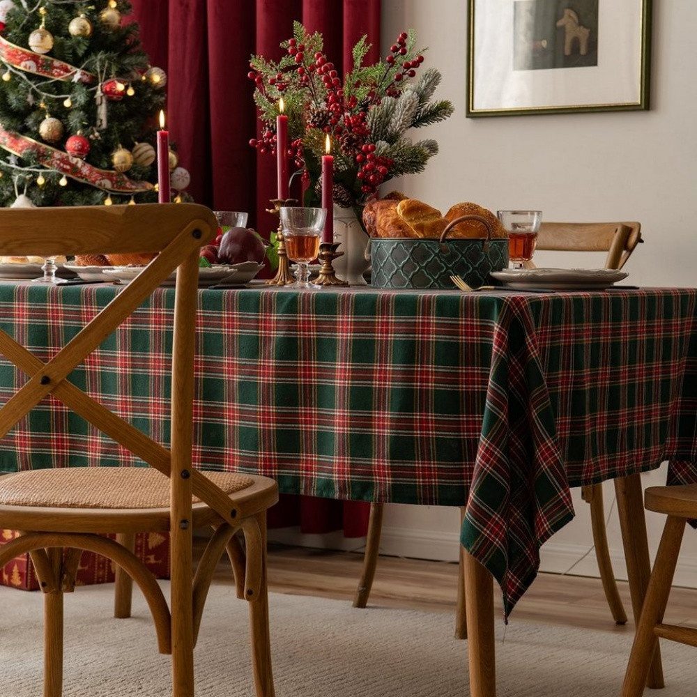 FOUORTUNATE-BEE Tischdecke Karo Tischdecke für Weihnachten – Deko für Esstisch & Festtafel, Weihnachtstischdecke im Karomuster für Zuhause, Restaurant & Feier – Bild 4 von 5