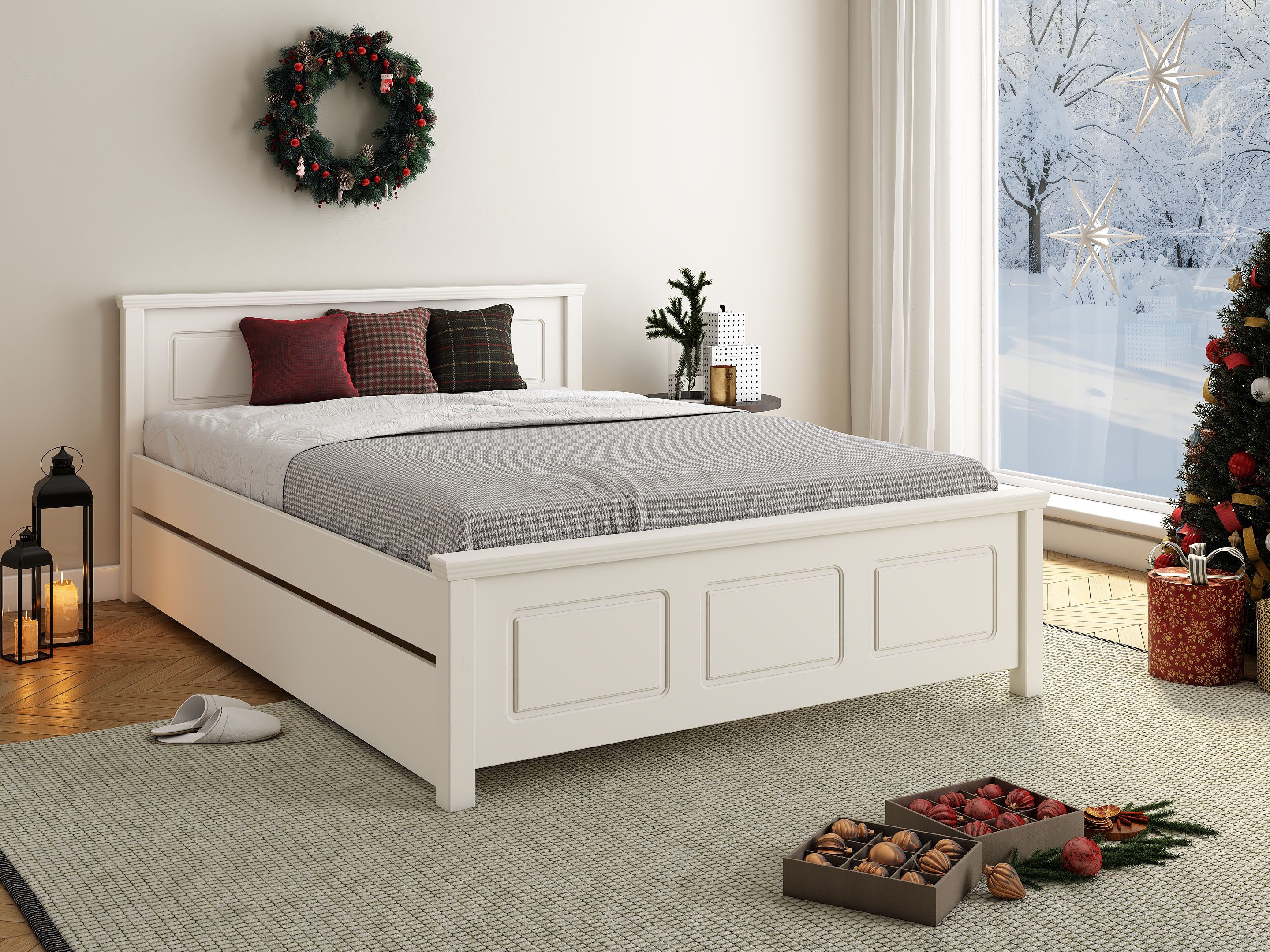 OTTO home Massivholzbett "ERIK", Made in Europe, optional mit Schublade, Massivholz Kiefer (FSC® zertifiziert), in mehreren Größen, Landhausstil mit Kassettenoptik