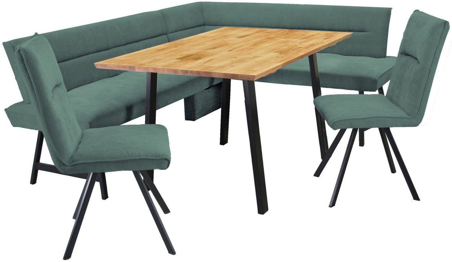 OTTO home Eckbankgruppe Sava, (Set, 4-tlg), Eckbank mit Wellenfederung im Sitz, Tisch Massiv Eiche
