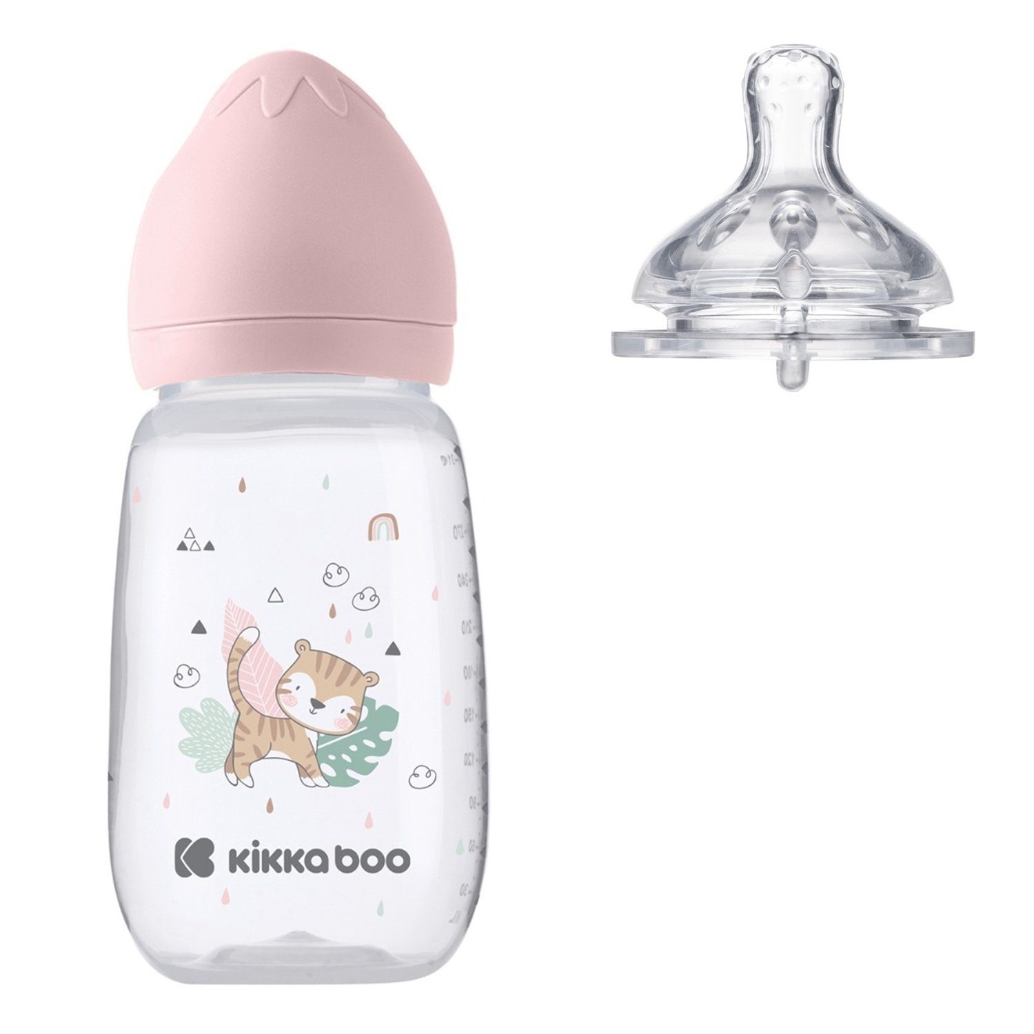 Kikkaboo Babyflasche Babyflasche Savanna 310 ml, Silikonsauger Größe L Anti-Kolik ab 6 Monaten rosa