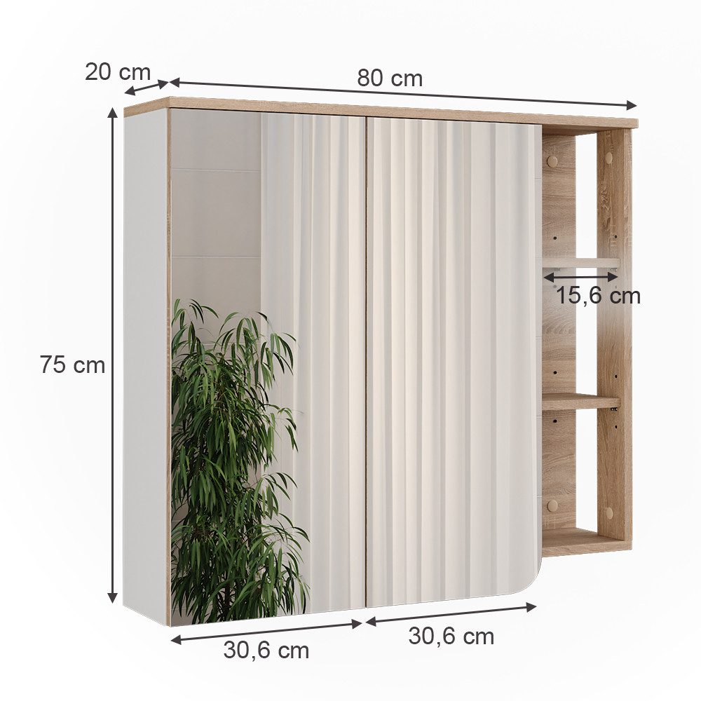 Vicco Badezimmerspiegelschrank Karen, Sonoma/Weiß, 80 x günstig online kaufen
