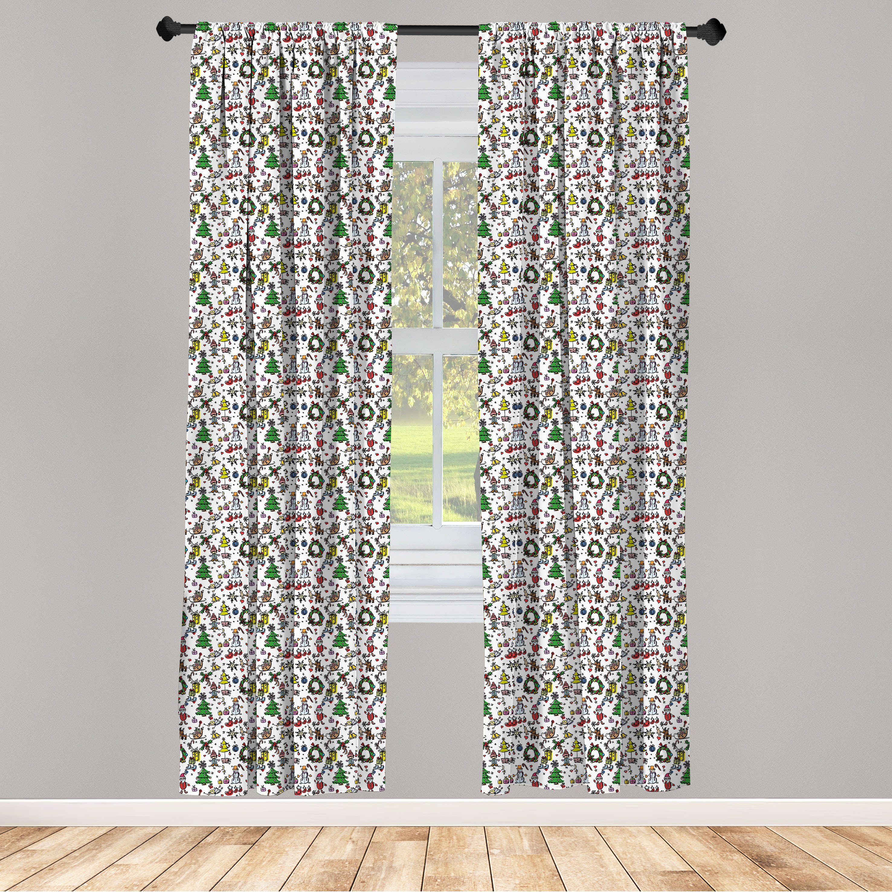 Gardine Vorhang für Wohnzimmer Schlafzimmer Dekor, Abakuhaus, Microfaser, Gekritzel Weihnachten Cartoon