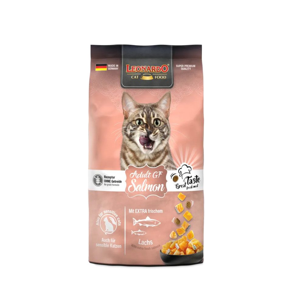 Leonardo Catfood Adult GF Salmon - getreidefreies Trockenfutter mit Lachs, Trockenfutter für: Katzen