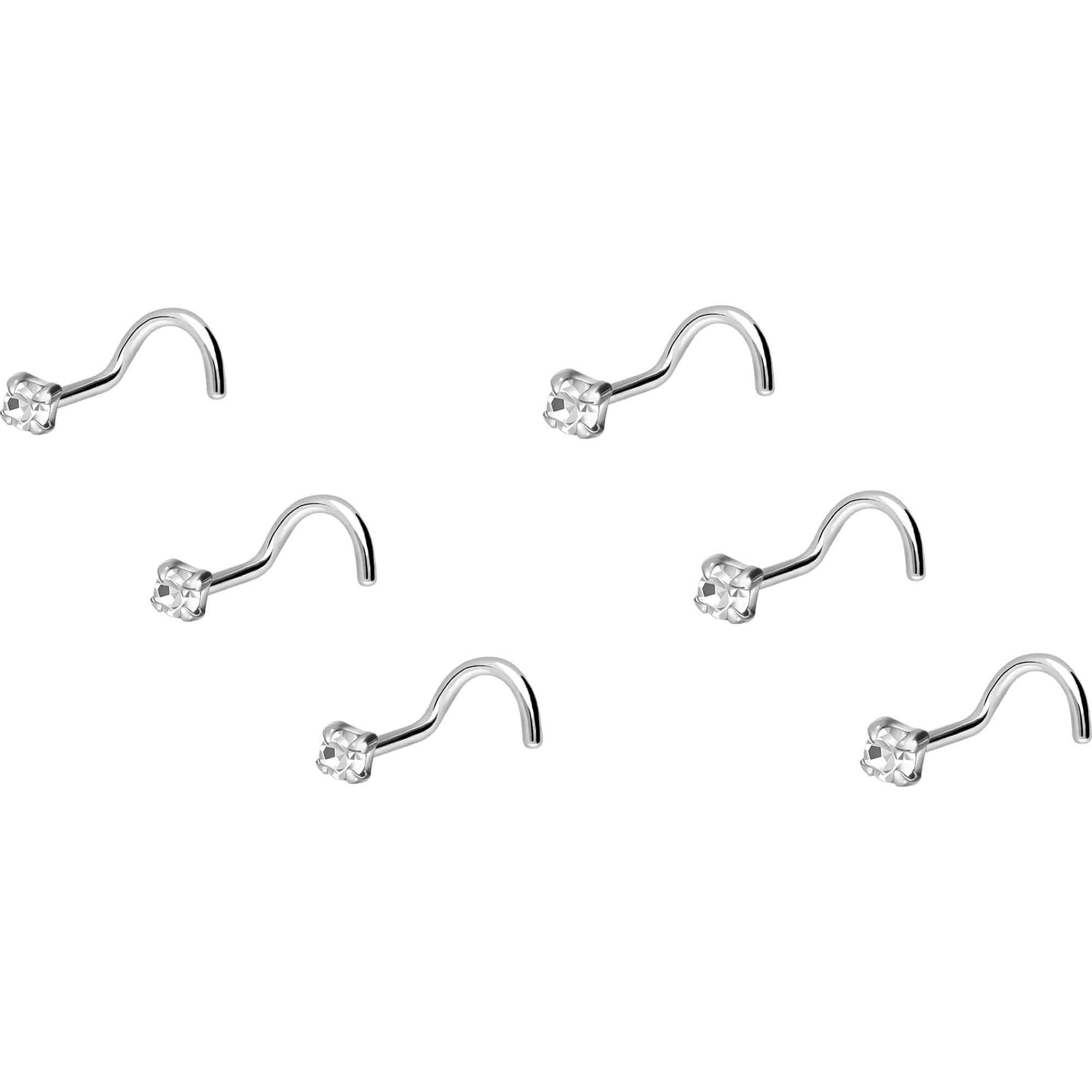 PIERCINGLINE Nasenpiercing SET 925er Silber Nasenstecker Spirale EINGEFASSTER KRISTALL (Nasenstecker, 3er SET2 = 2 mm Kristallgröße)