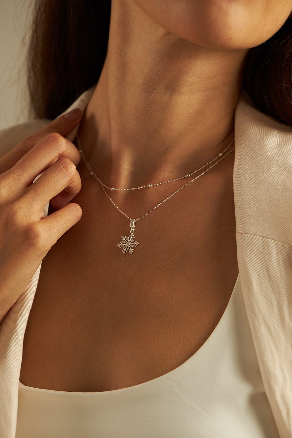 Einzelstück Charm-Kette Snow Crystal Halskette mit Schneeflocke Anhänger 925 Sterling Silber