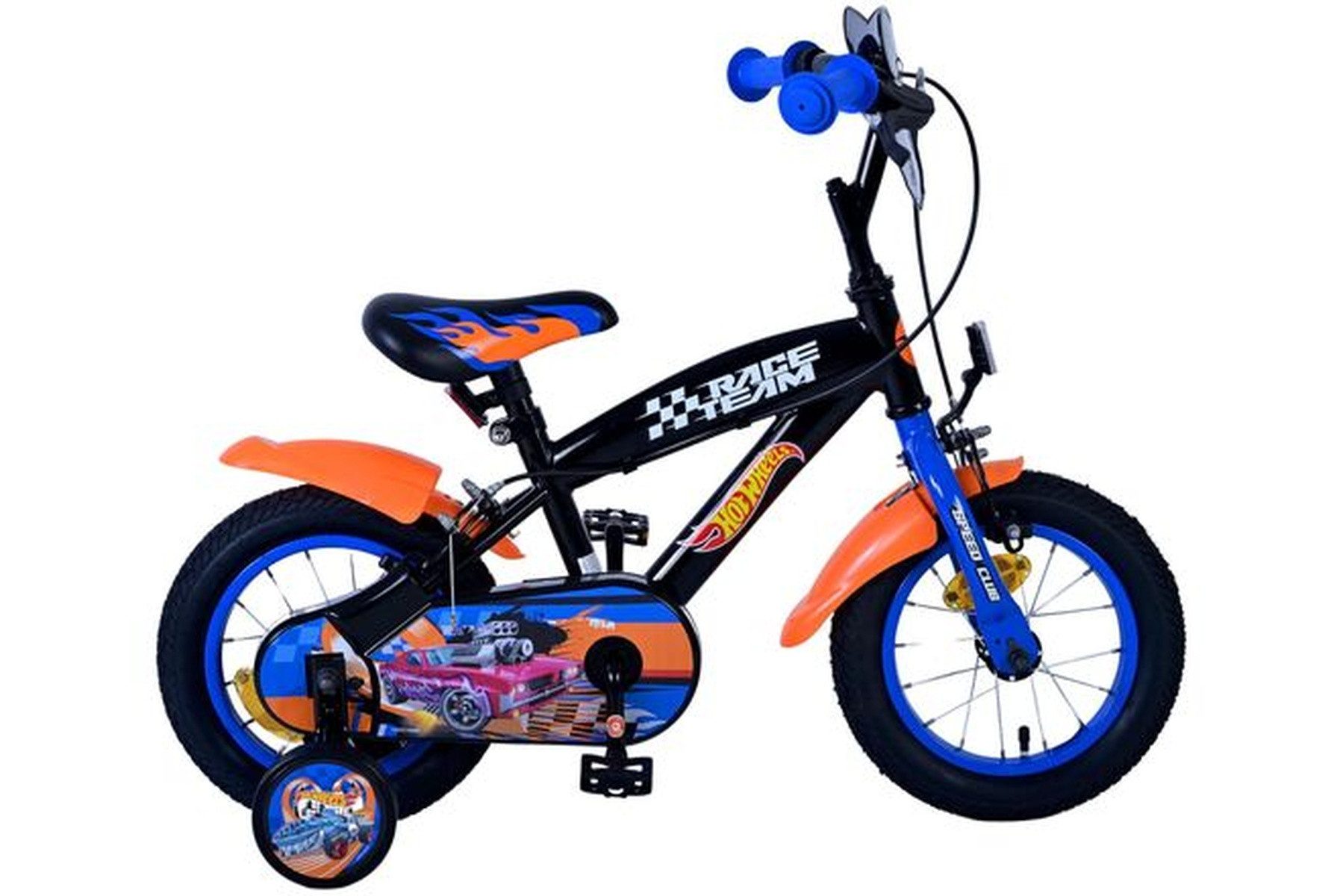 Kinderfahrrad Hot Wheels Jungen 12 Zoll Schwarz Orange Blau mit zwei Handbremsen
