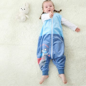 Lubgitsr Babyschlafsack baby schlafsack mit Füßen, Schlafstrampler Vierjahreszeiten - Blau