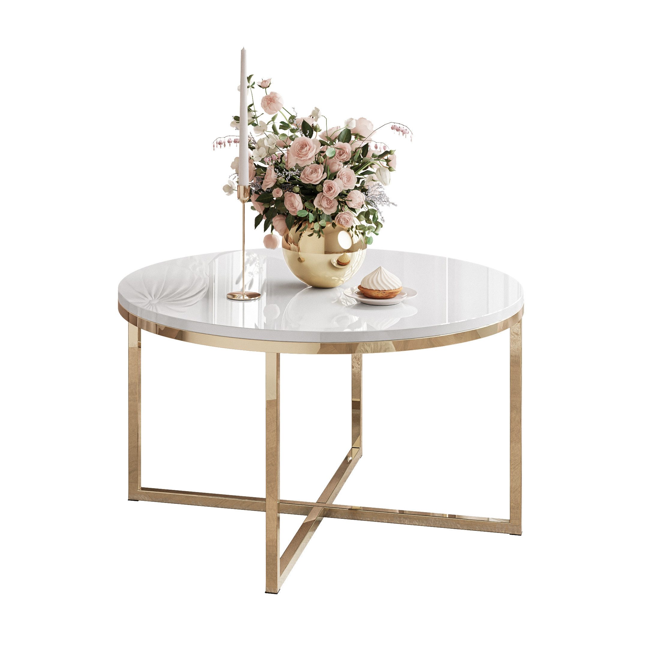 Lookway Couchtisch CIRI-X runder Tisch mit goldfarbenem Chromgestell (1 Tisch), Durchmesser: ⌀70 cm