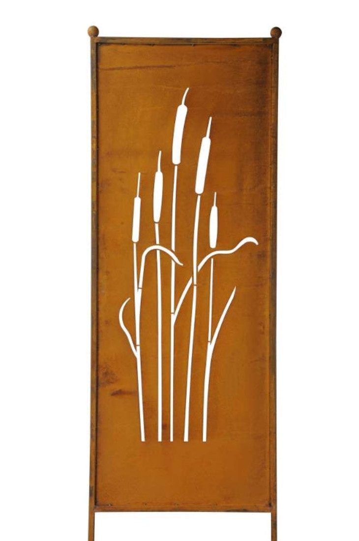 finehomegarden Gartenstecker Stele Metall Schilfkolben Sichtschutz Edelrost (1-St) Windschutz Outdoor H205cm B64cm Dekowand Garten / Spedition