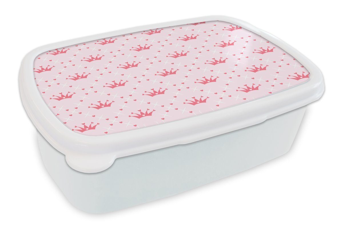 MuchoWow Lunchbox Krone - Muster - Rosa, Kunststoff, (2-tlg), Brotbox für Kinder und Erwachsene, Brotdose, für Jungs und Mädchen weiß | Lunchboxen