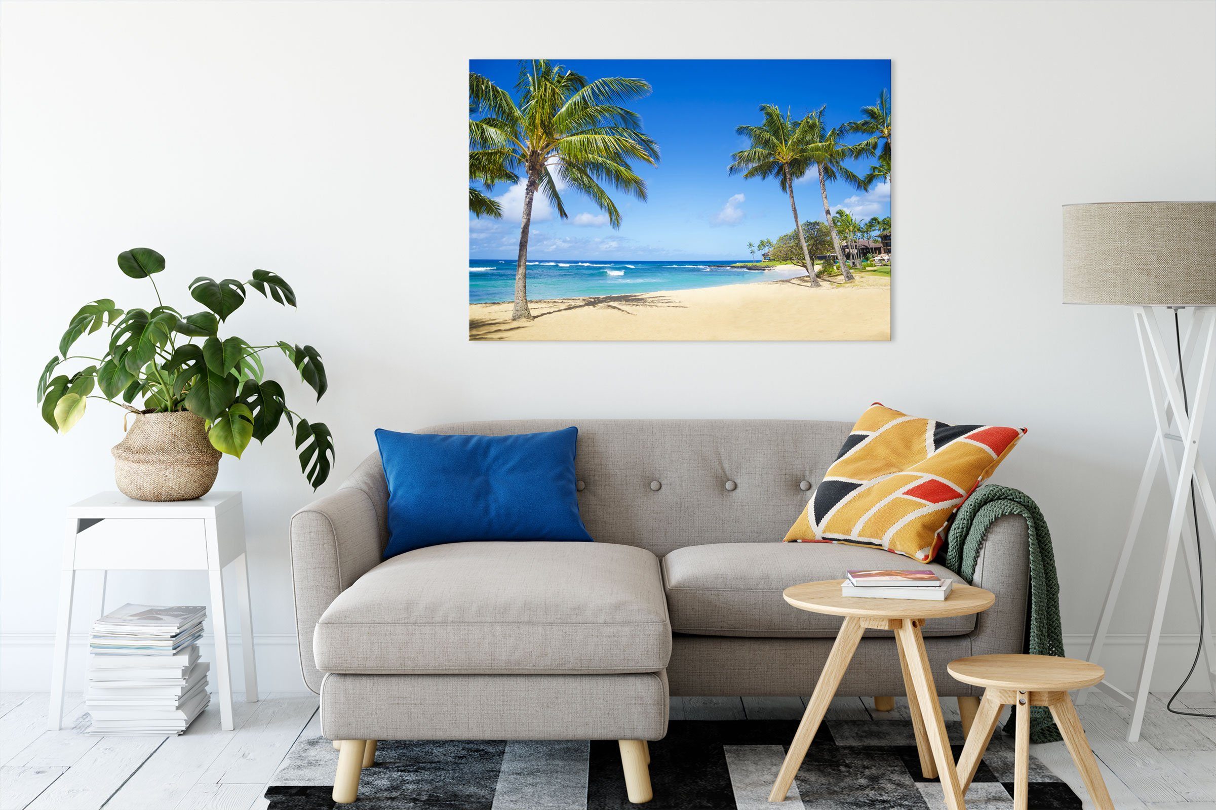 Pixxprint Leinwandbild Wunderschöner Strand mit Palmen, Wunderschöner Stran günstig online kaufen