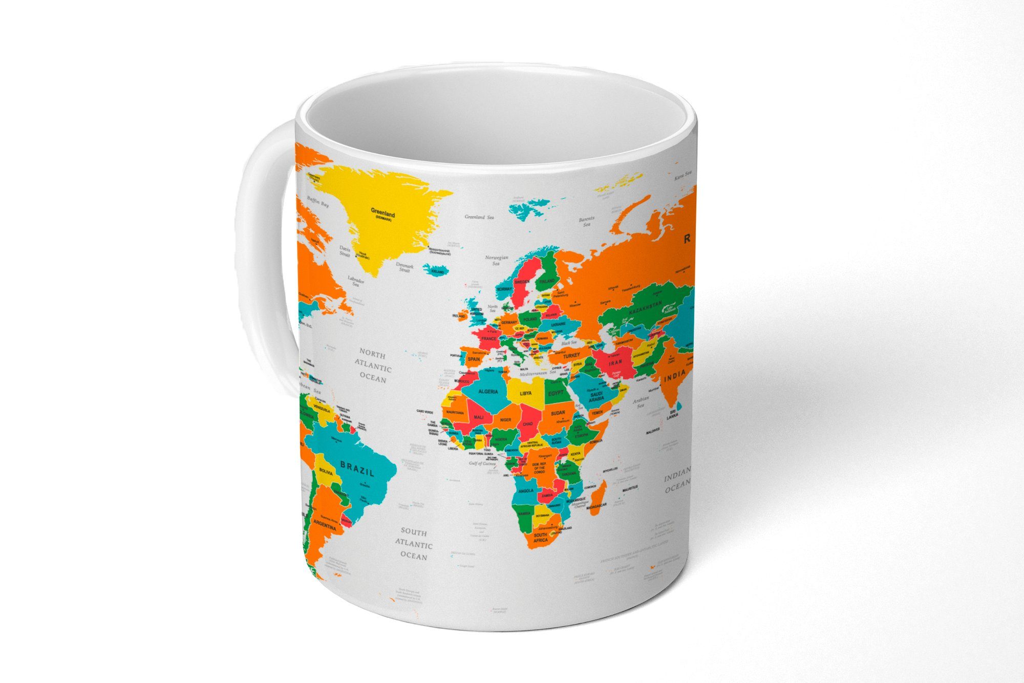 MuchoWow Tasse Weltkarte Kinder - Erde - Topographie, Keramik, Kaffeetassen, Teetasse, Becher, Teetasse, Geschenk