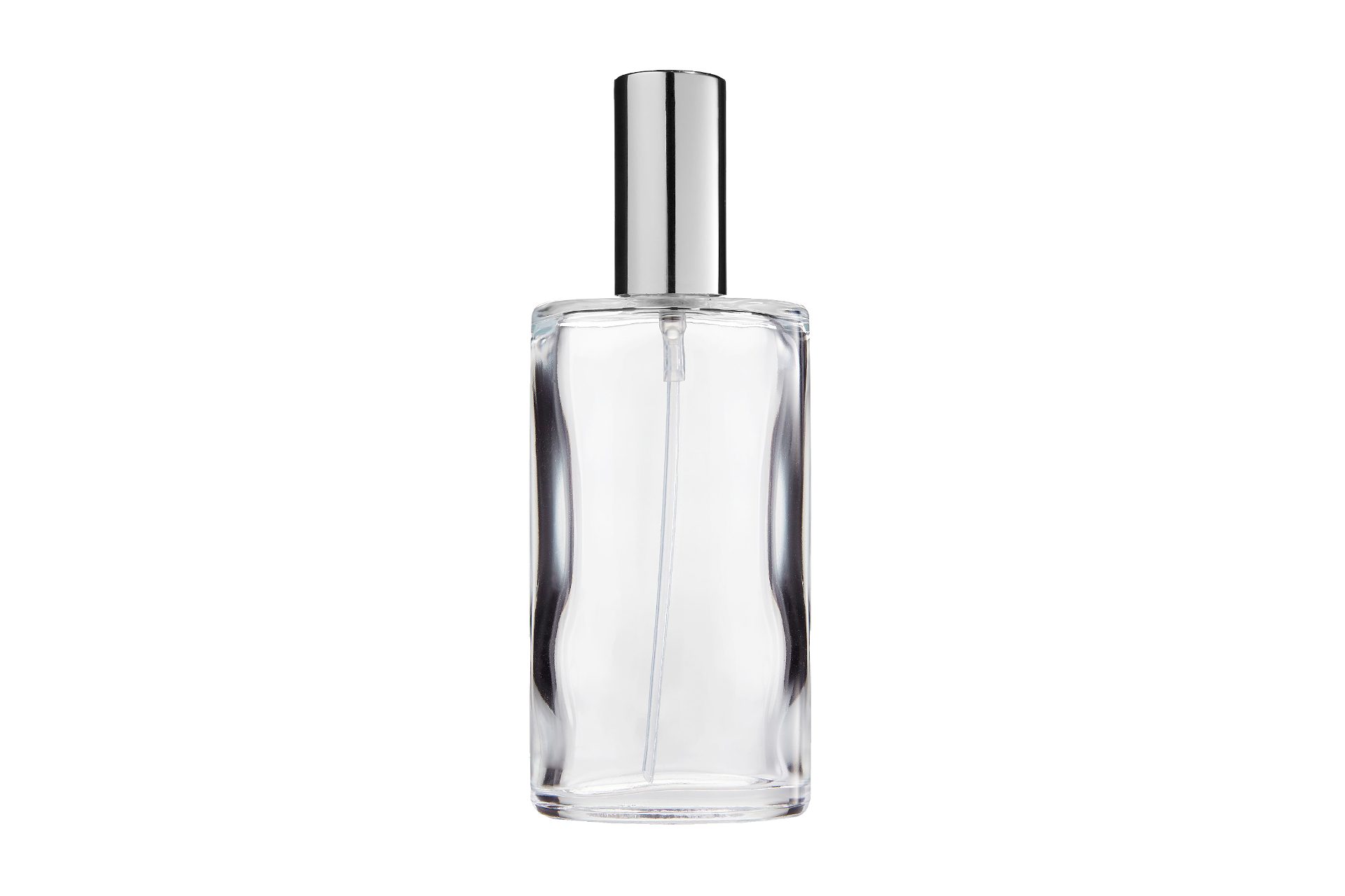 Fantasia Beauty Parfümzerstäuber Tischzerstäuber, Glas, oval, mit Zerstäuberpumpe chromfarben (1 St), Parfüm-Zerstäuber