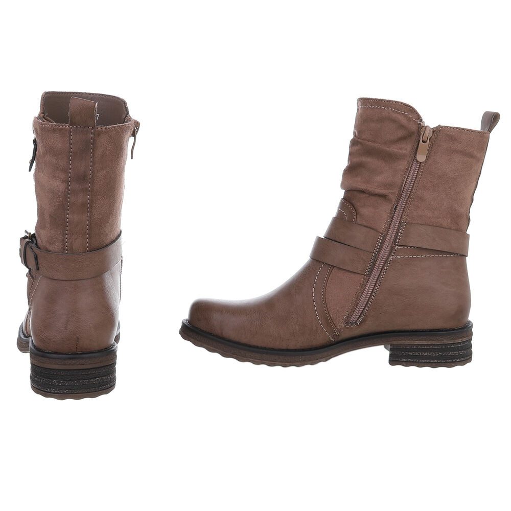 Ital-Design Stylischer Stretch-Stiefel mit Schnalle und Reißverschluss Stiefelette (90109982) Blockabsatz Western- & Bikerboots in Hellbraun – Bild 5 von 5