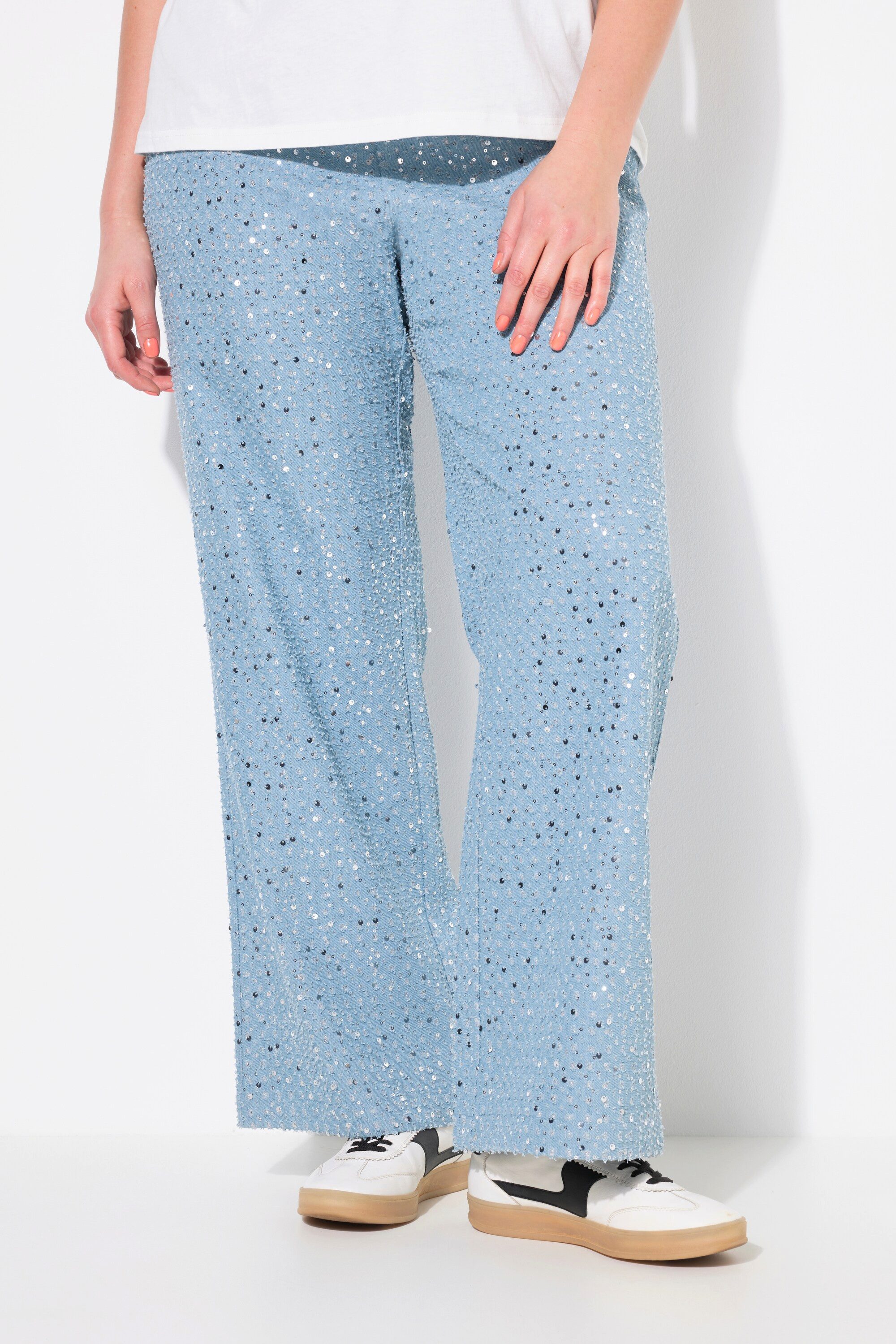 Studio Untold Schlupfhose Jeans Wide Legs Pailletten Jeansoptik Glitzer