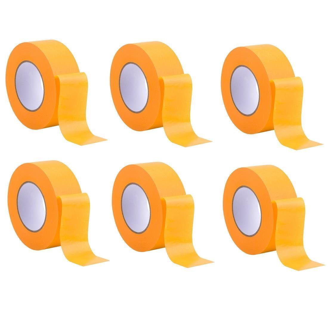BAYLI Kreppband 6 x Rollen - Profi Goldband Klebeband 50 m Rolle x 60 mm - Malerband