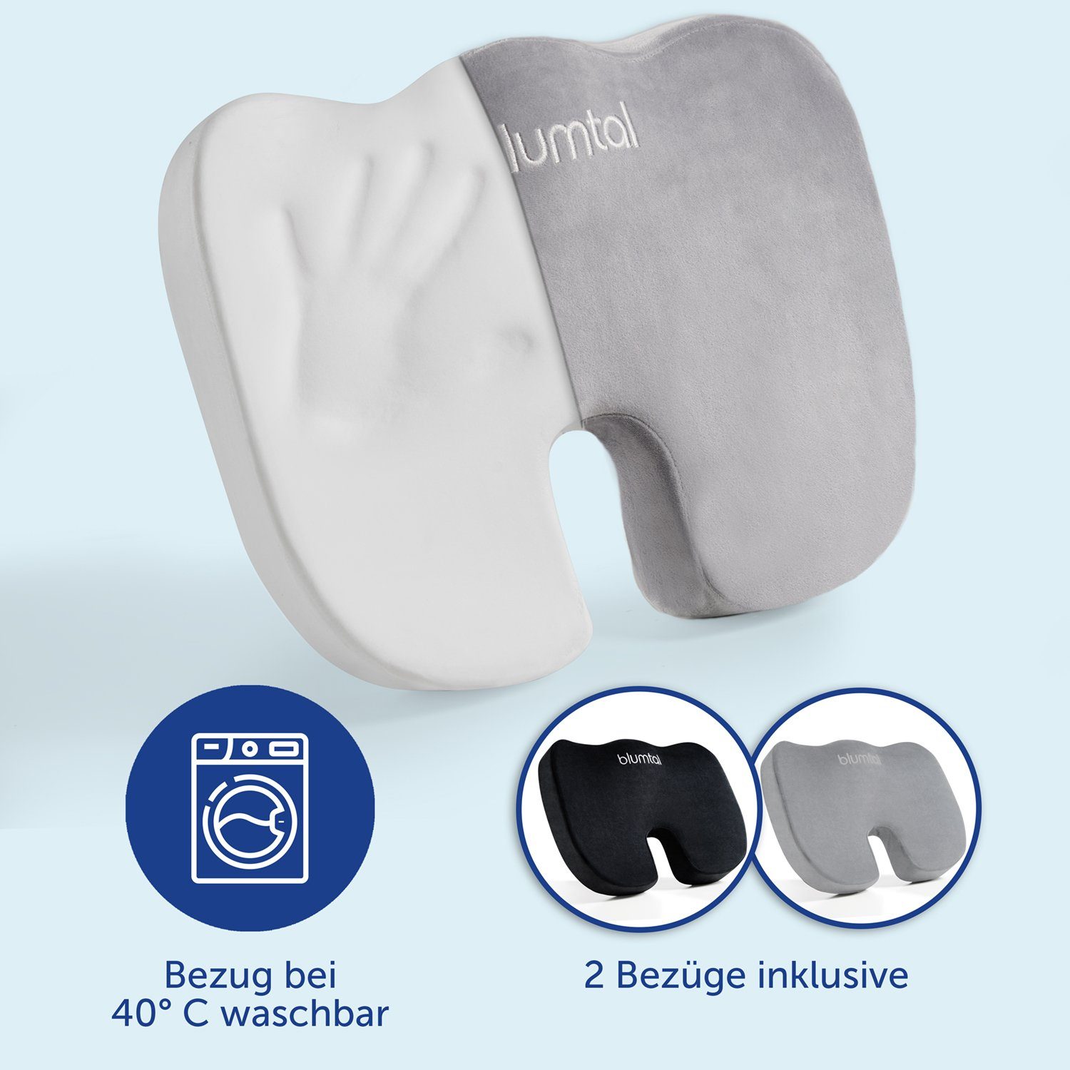 Blumtal Sitzkissen Ergonomisches Sitzkissen - in 3 Härtegraden, ideales Sitzkissen für das Auto und Büro, Inklusive E-Book