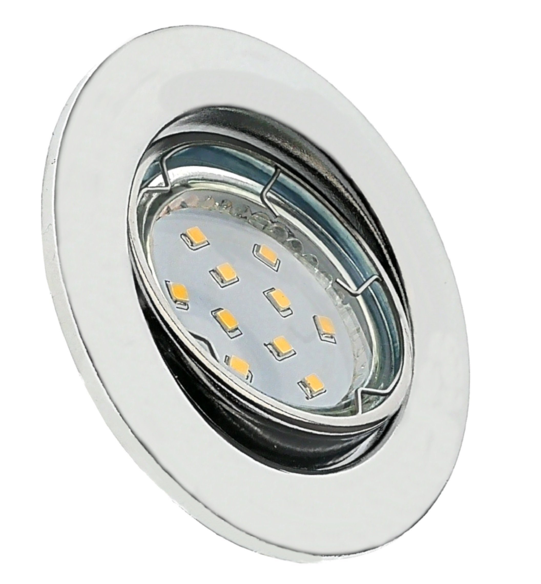 TRANGO LED Einbauleuchte, 6er Set 6729-068-5WAK Einbaustrahler in Rund Chrom inkl. 6x 5 Watt GU10 LED Leuchtmittel 3000K warmweiß & 6x GU10 Lampenfassung, Deckenspots, Einbauspots, Deckenleuchte