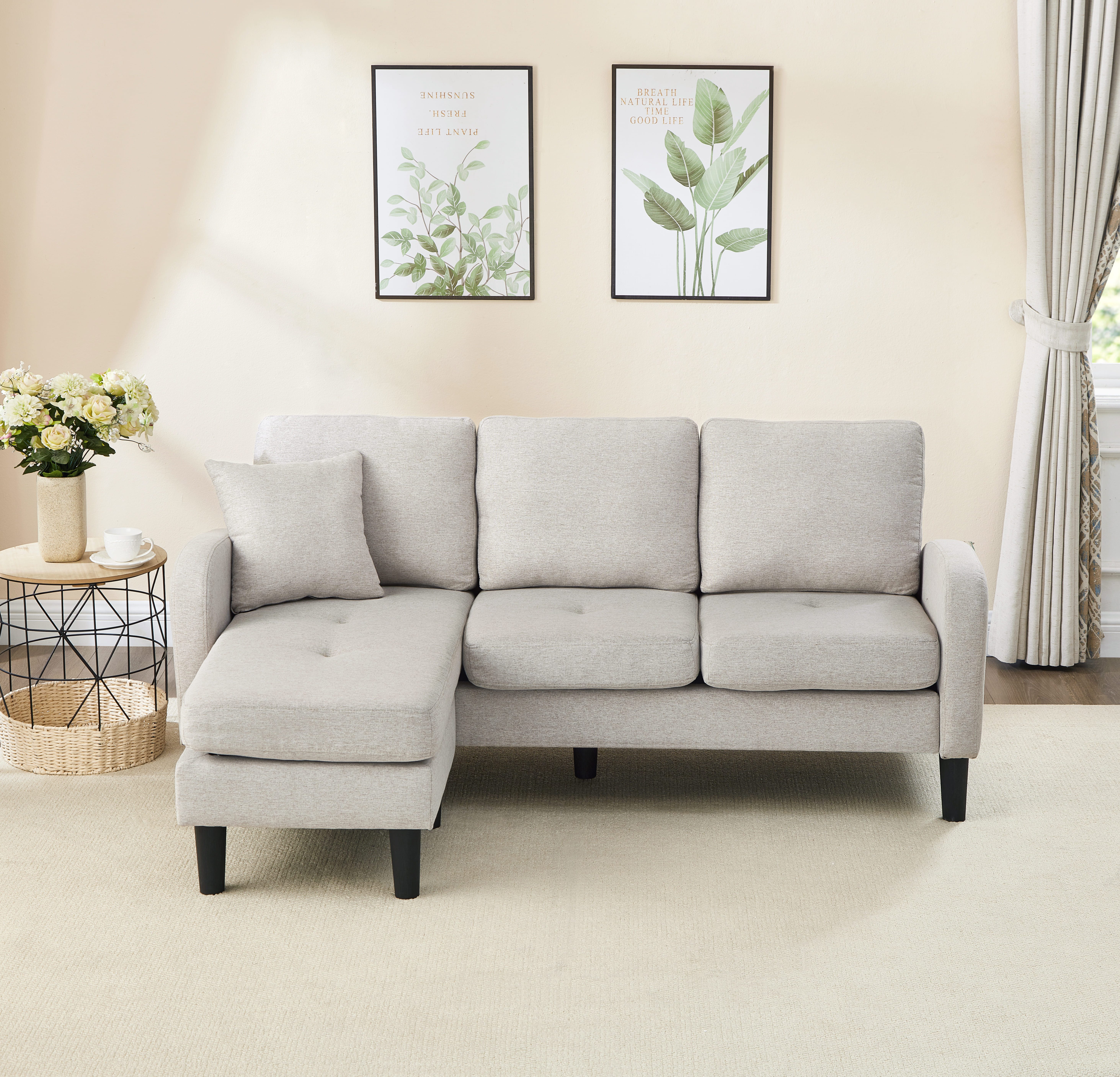Merax Ecksofa Ecksofa L-förmiges Sofa 3-Sitzer aus Baumwoll-Leinenstoff, Po günstig online kaufen