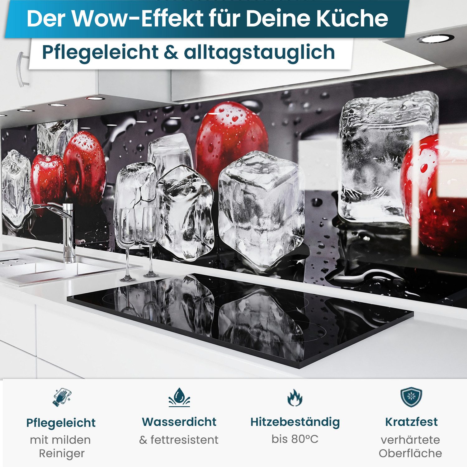 danario Küchenrückwand Folie selbstklebend, Glasoptik, Spritzschutz Küche, ablösbar - 0,8 mm
