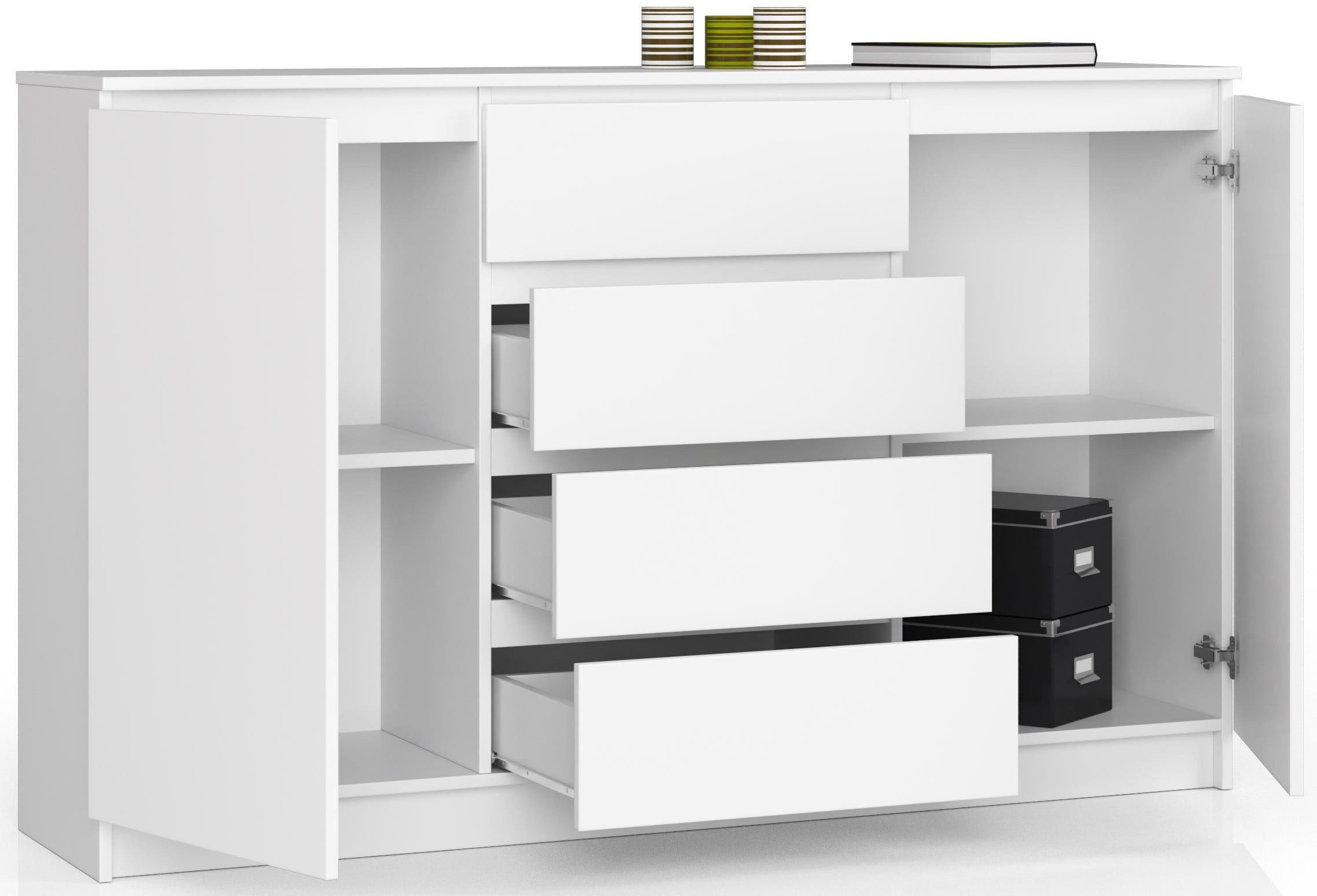 Raumhirsch Furniture Kommode mit 4 Schubladen 2 Türen Wohnschrank, Anrichte Sideboard 160 cm breit, (viele Farbvarianten - Maße: 160 x 99 x 40 cm) - Hochwertig  – Bild 3 von 5