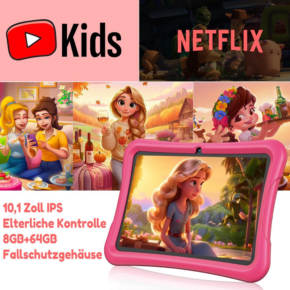 XGODY Android 15(8GB+64GB) Tablet mit Silikon-Lederhülle Tablet (10.1", 64 GB, Android 15, 10,1 Zoll Tablet 6000 mAh Penta-Core mit WiFi 6 Bluetooth 5.0 GMS)