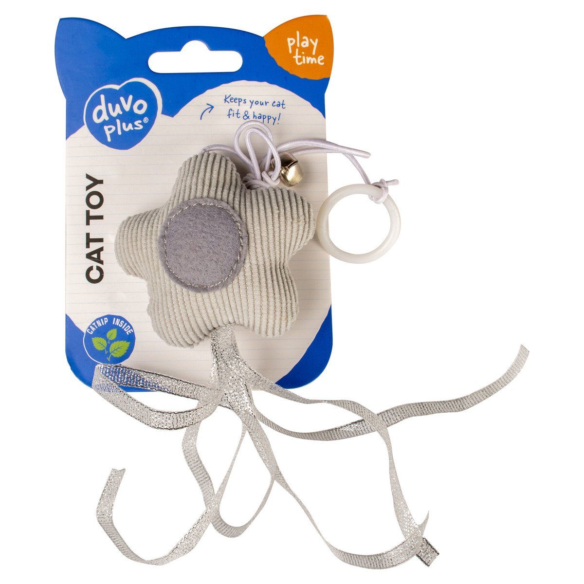 DUVO+ Tierkuscheltier Katzenspielzeug Cushy Stern mit Gummizug & Glocke grau