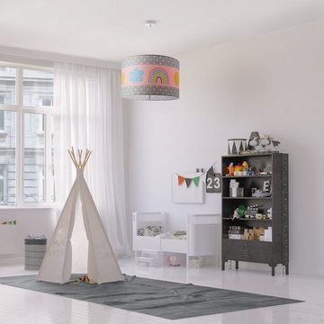 Paco Home Pendelleuchte Cosmo 962, ohne Leuchtmittel, Lampe Kinderzimmer Deckenlampe Regenbogen Sonne Rosa Grau Weiß E27