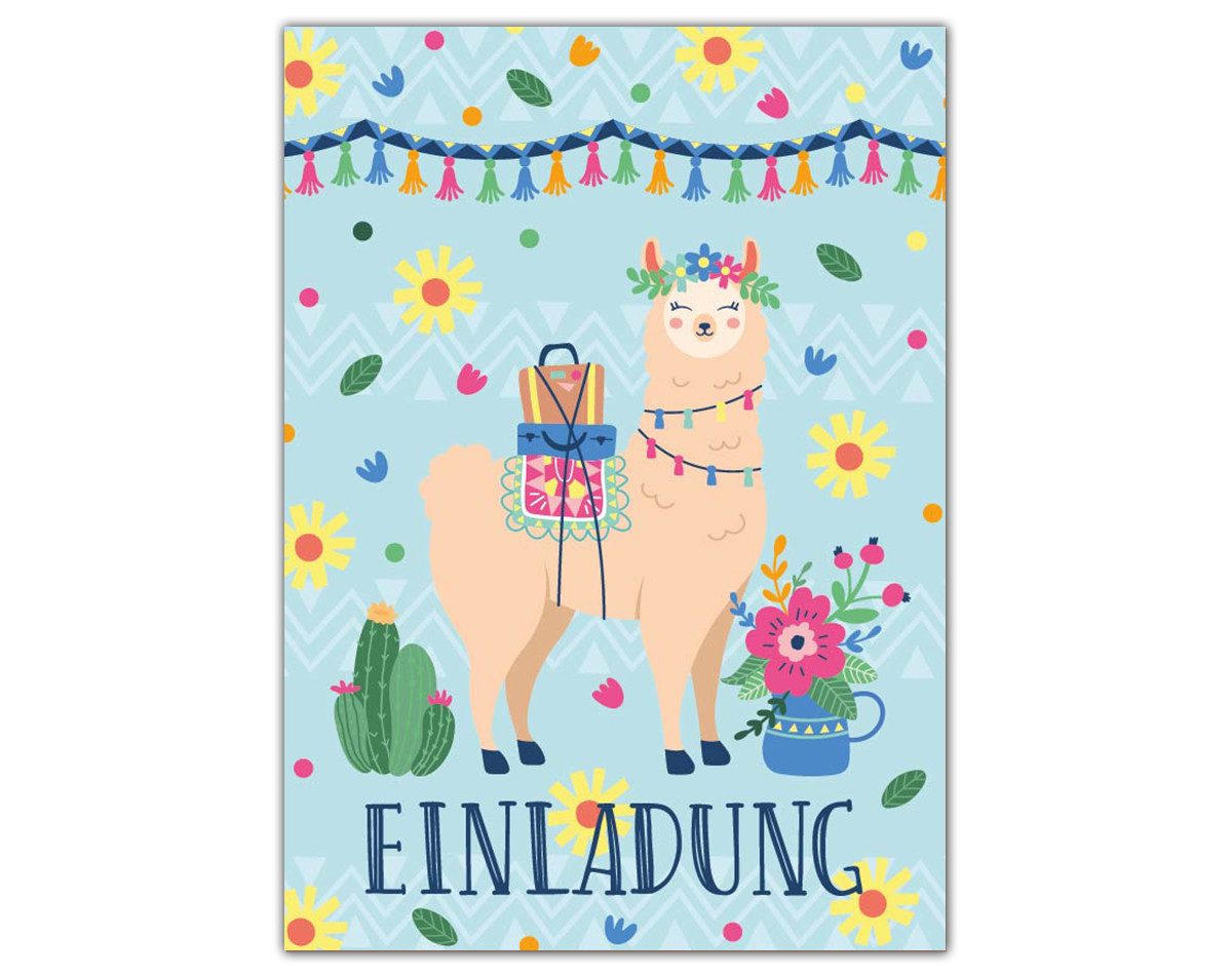 JUNAPACK Пригласительные открытки Lama Einladungen zum Kindergeburtstag Mädchen Karten Alpaka Tiere, Пригласительные открытки mit einem Lama Motiv für Kinder