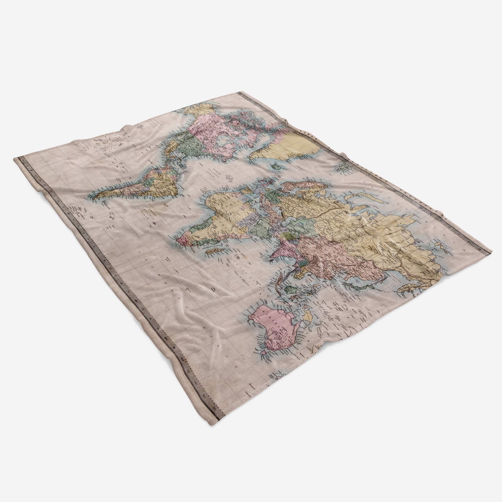 Weltkarte Baumwolle-Polyester-Mix (1-St), Handtuch Saunatuch Handtuch Sinus Fotomotiv Strandhandtuch mit Handtücher Kuscheldecke Art Landkart,