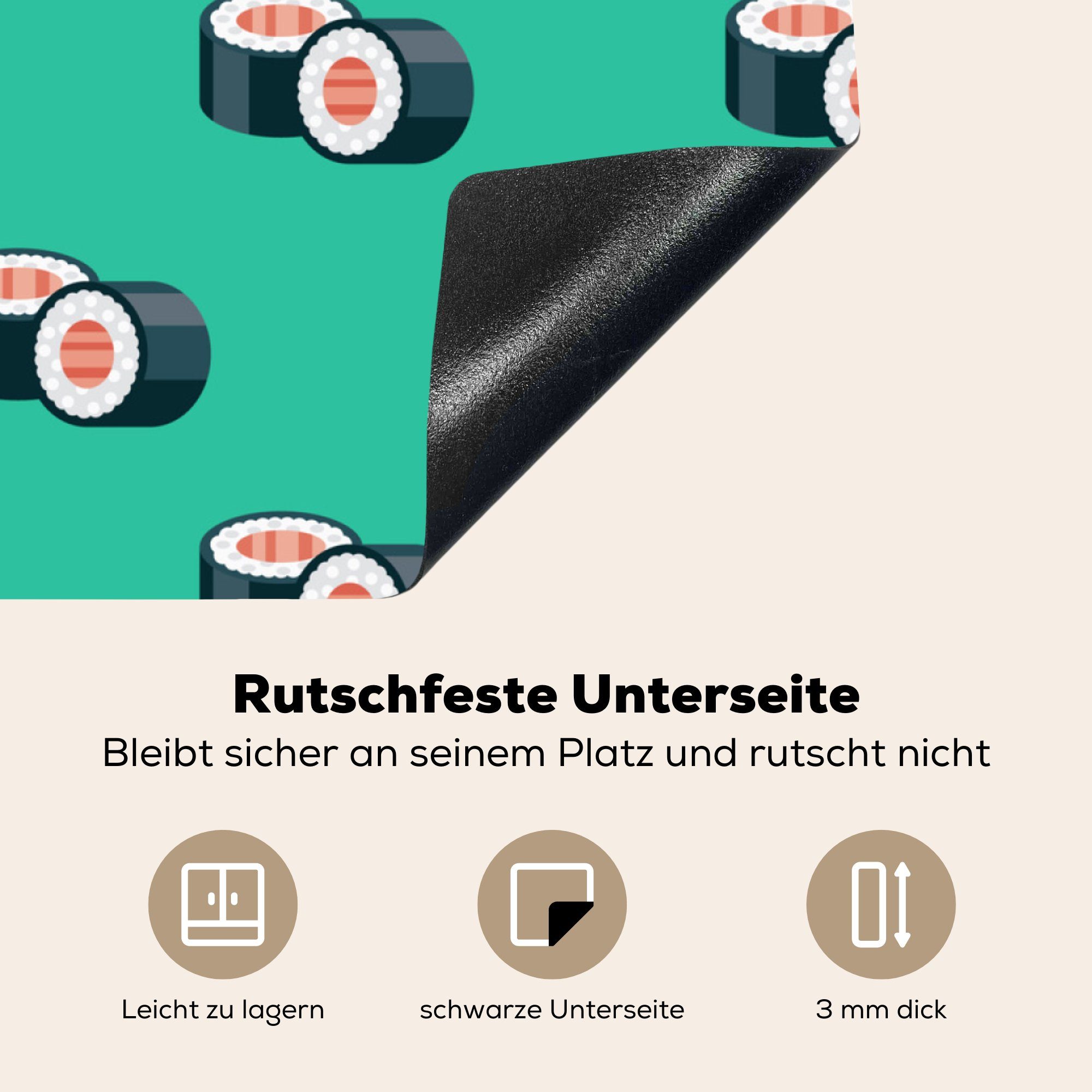 78x78 tlg), (1 Herdblende-/Abdeckplatte auf Arbeitsplatte für Ceranfeldabdeckung, Vinyl, cm, einfarbigem MuchoWow küche Sushi-Illustration Hintergrund,