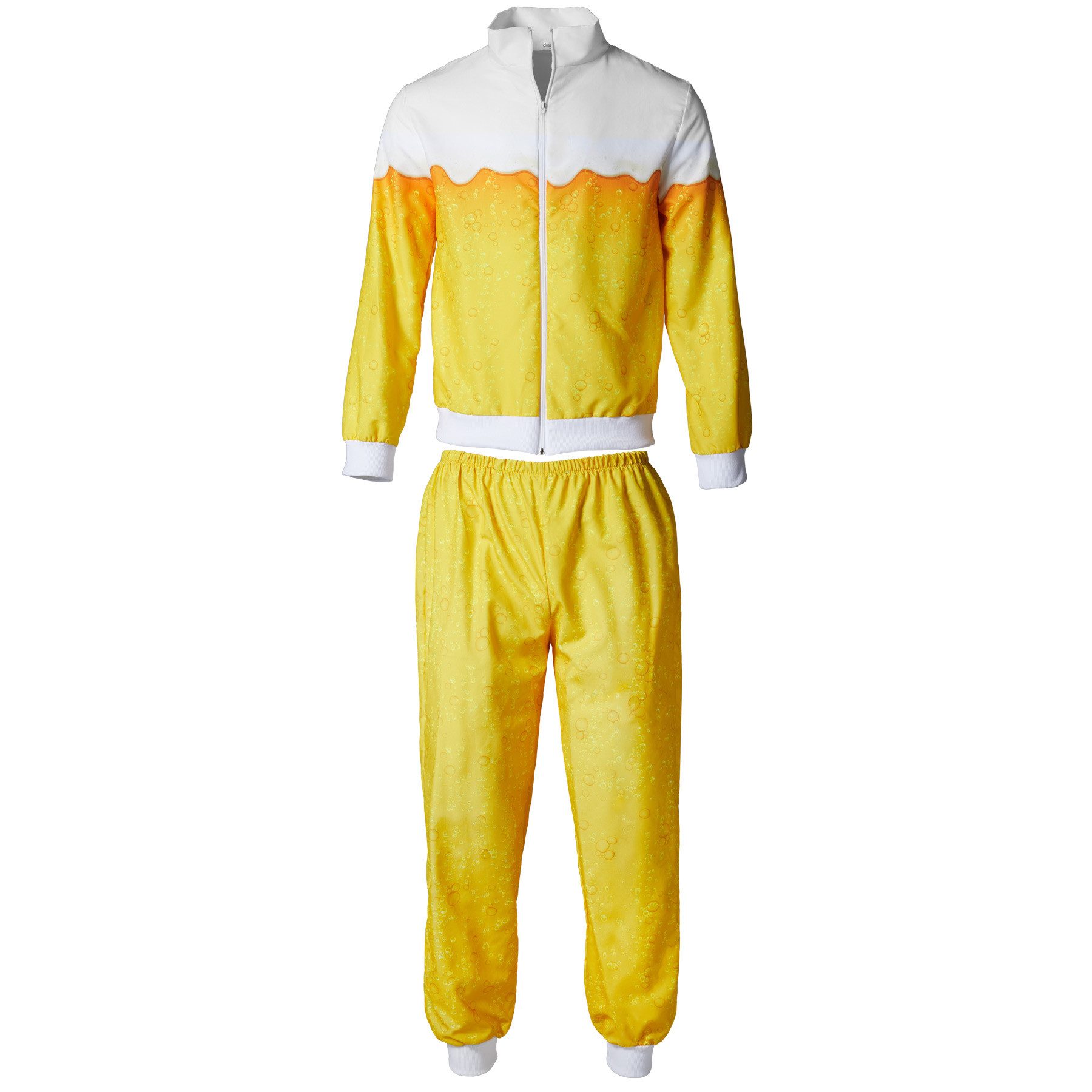 dressforfun Kostüm Damenkostüm, Jacke und Hose mit auffälligem Bier-Print.