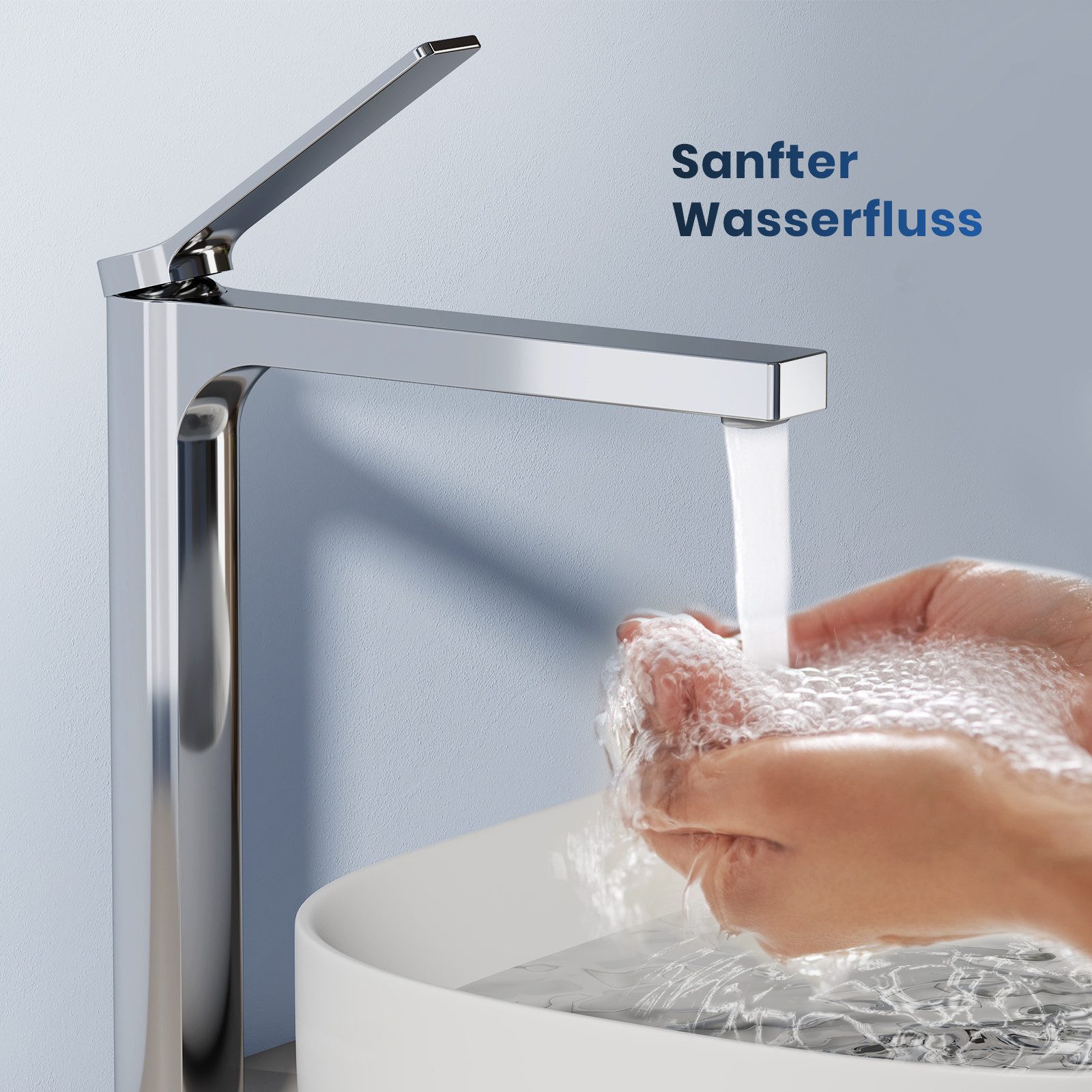 EMKE Waschtischarmatur Badezimmer Mischbatterie Einhebel Wasserhahn für Aufsatzbecken (Mischbatterie) Hoch 26,5 cm chrom/Schwarz/Champagne Gold/Rose Gold/Weiß