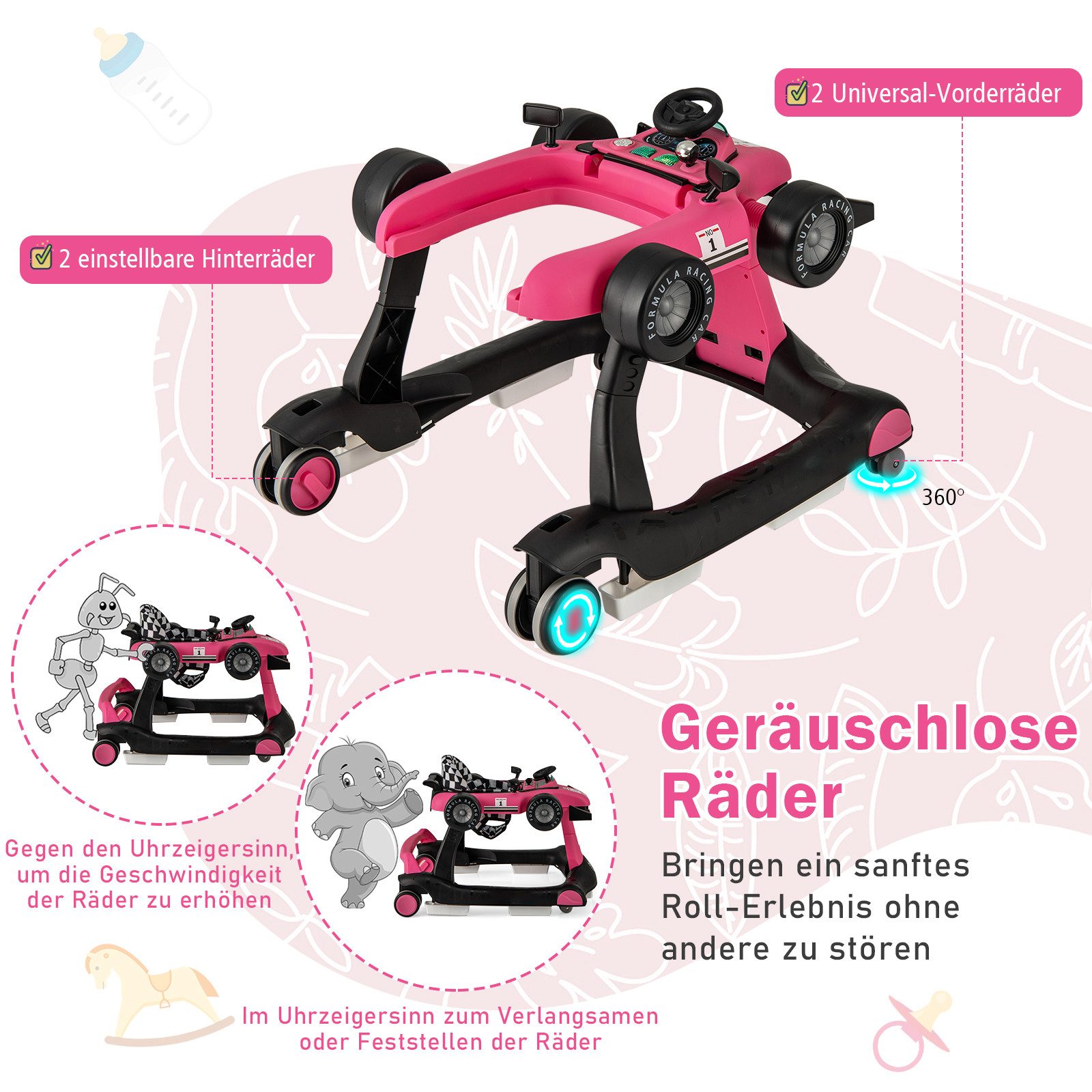 COSTWAY Lauflernhilfe 4 in 1 Lauflernwagen, mit Musik, Licht, ab 6 Monaten – Bild 4 von 5