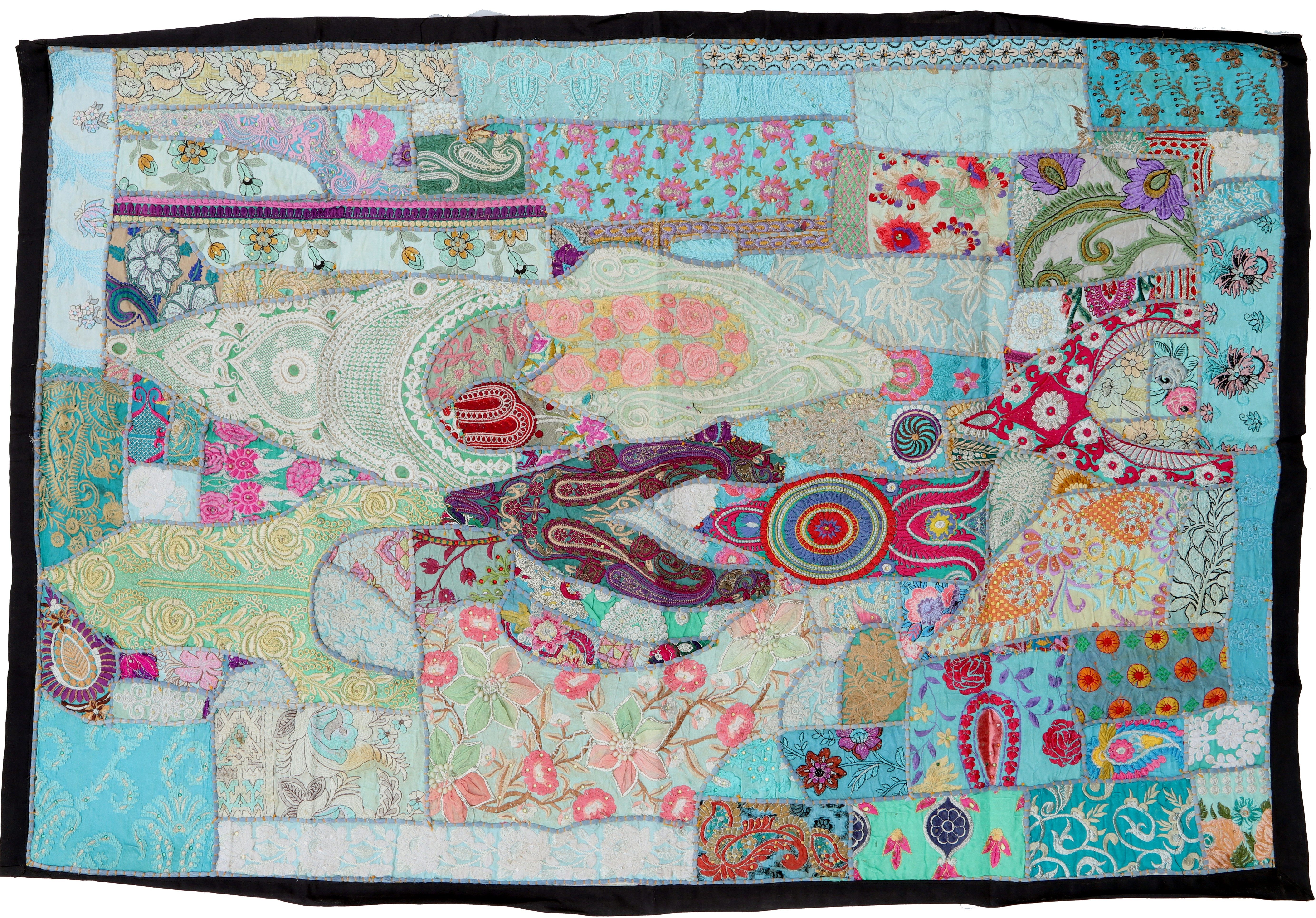 Guru-Shop Wandteppich Indischer Wandteppich Patchwork Wandbehang,.., Höhe: 100 mm