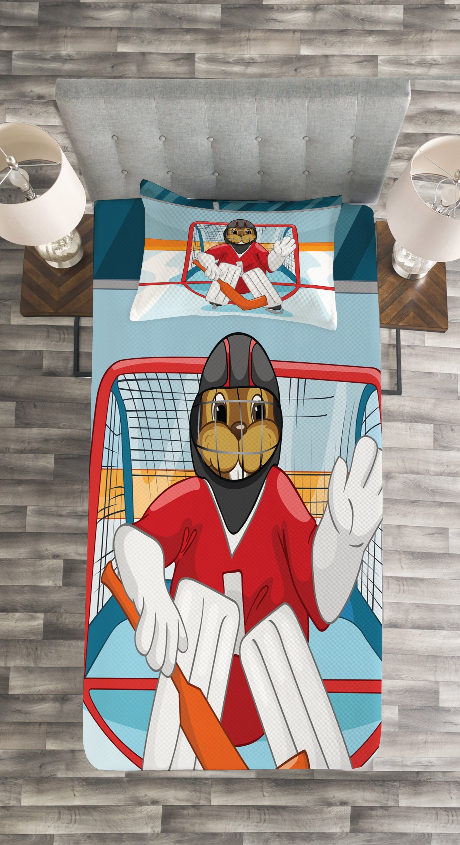 mit Waschbar, Goalie Eishockey Abakuhaus, Beaver Kissenbezügen Set Cartoon Tagesdecke