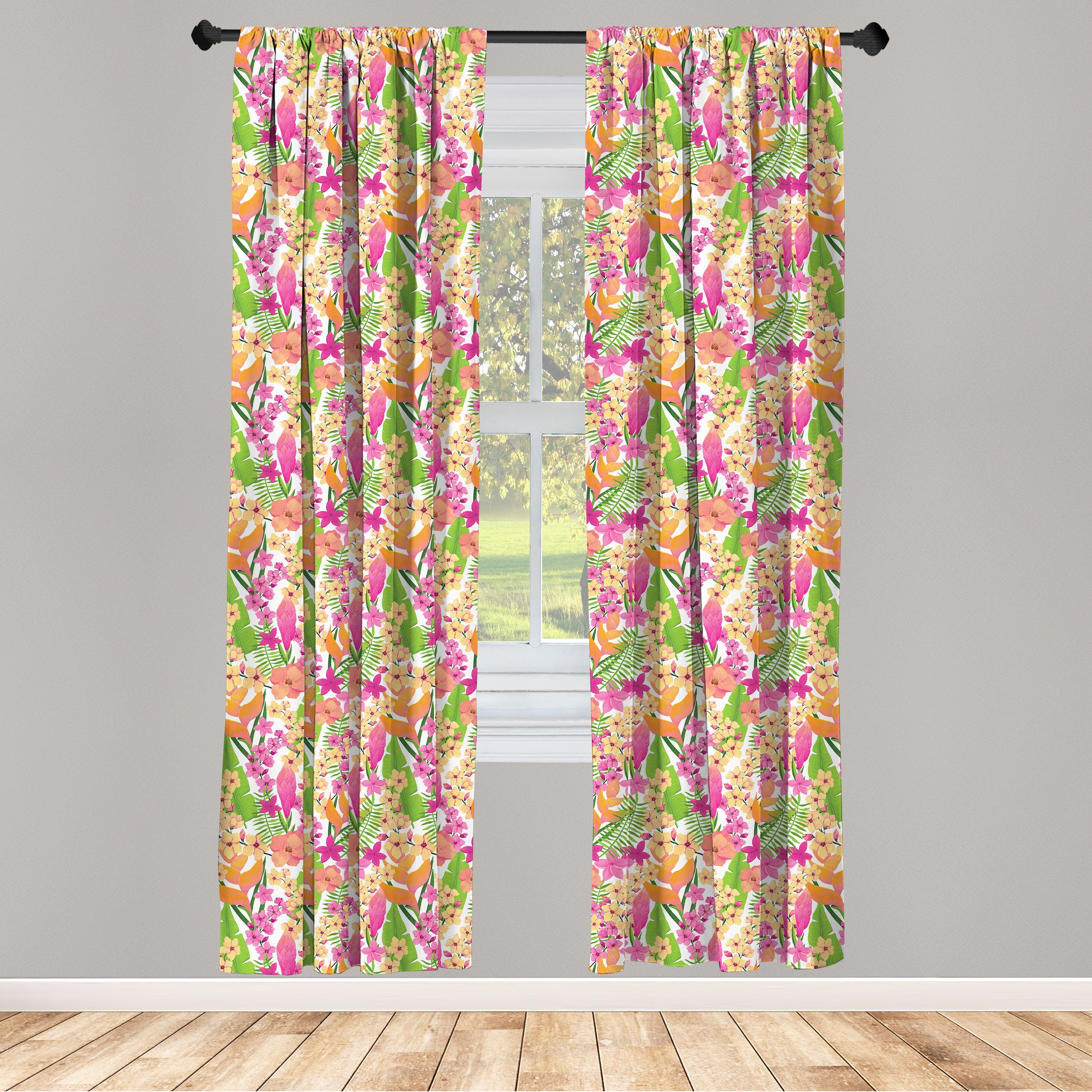 Gardine Vorhang für Wohnzimmer Schlafzimmer Dekor, Abakuhaus, Microfaser, Blume Hawaiian Jungle Flora