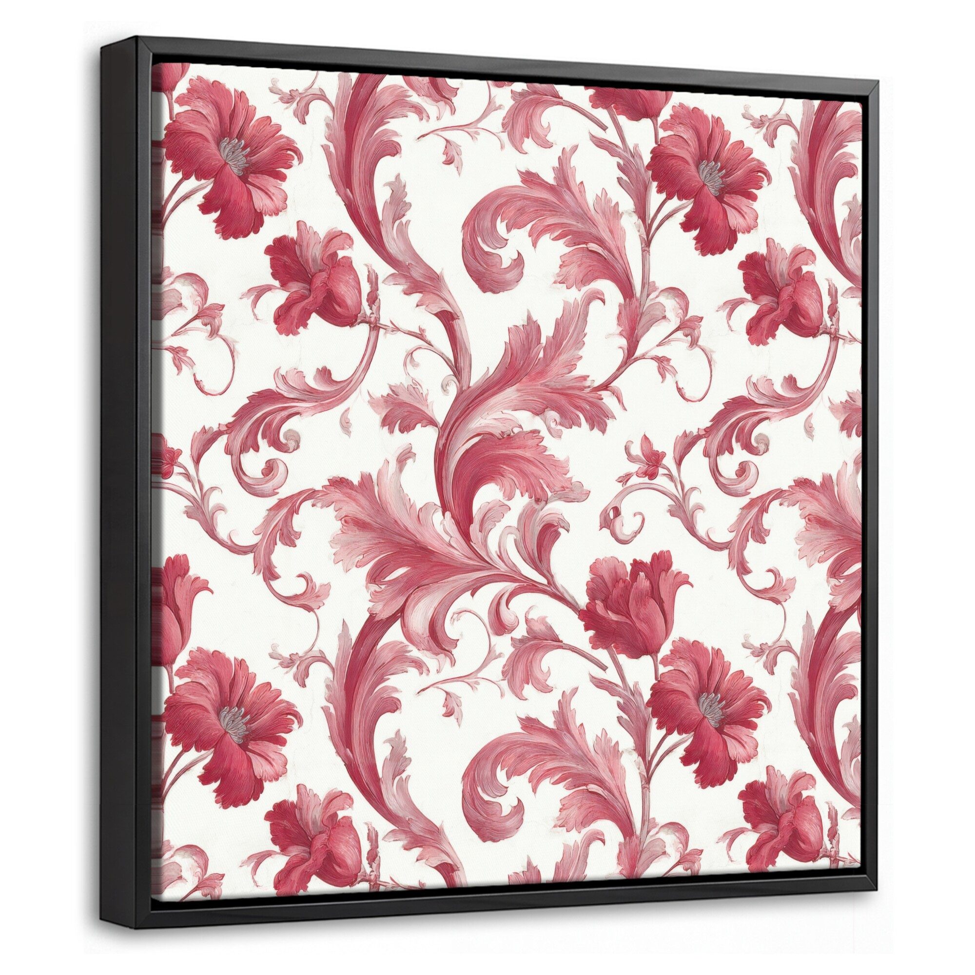 OneMillionCanvasses® Leinwandbild mit Rahmen - Barock - Muster - Rot, Fotodruck (1 St), Leinwand Bilder Klein, Wand Dekoration Aesthetic 20x20cm