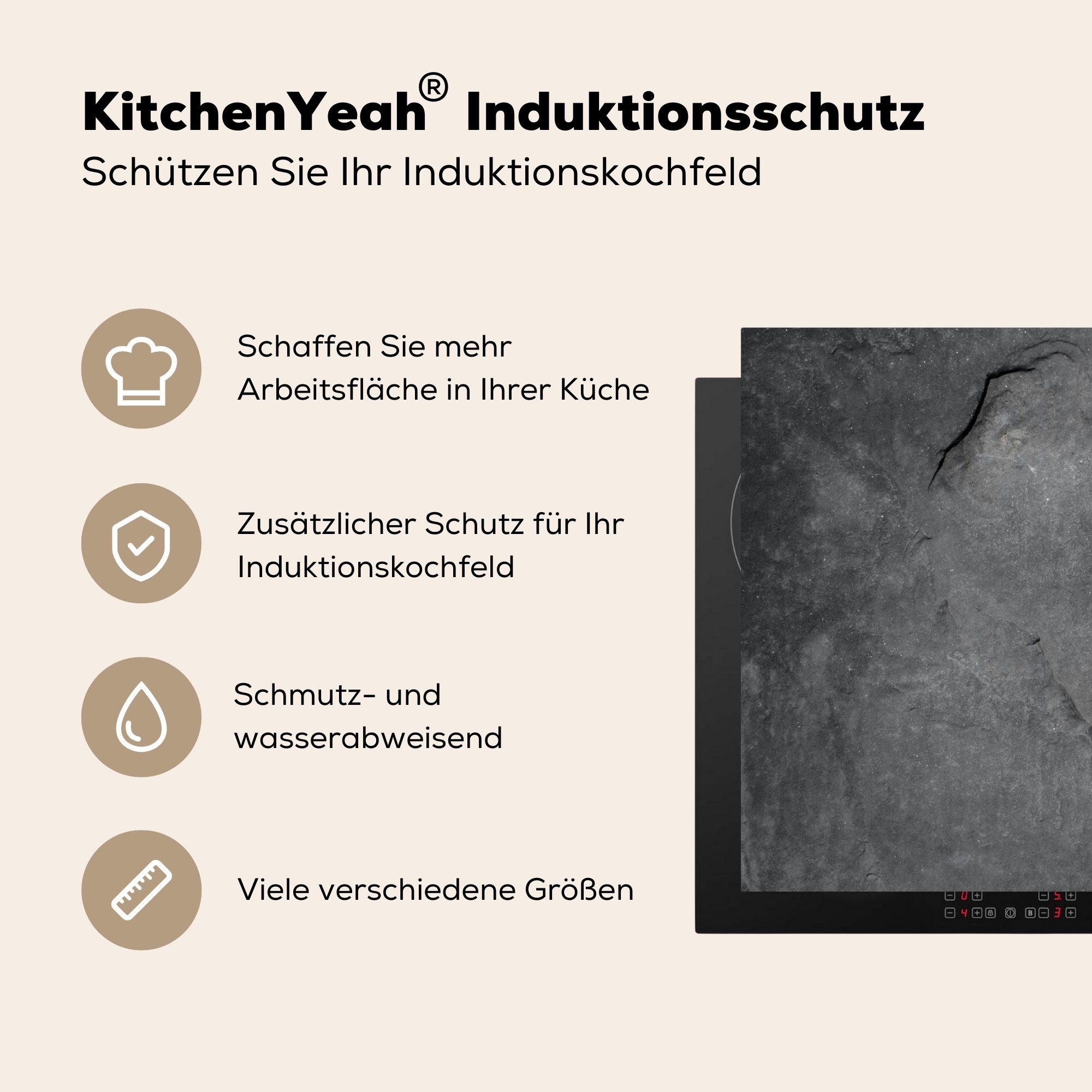 Stein (1 cm, Industriell, Herdblende-/Abdeckplatte die - MuchoWow 81x52 Schutz küche, tlg), Induktionskochfeld für Grau Ceranfeldabdeckung Granit - Vinyl, -