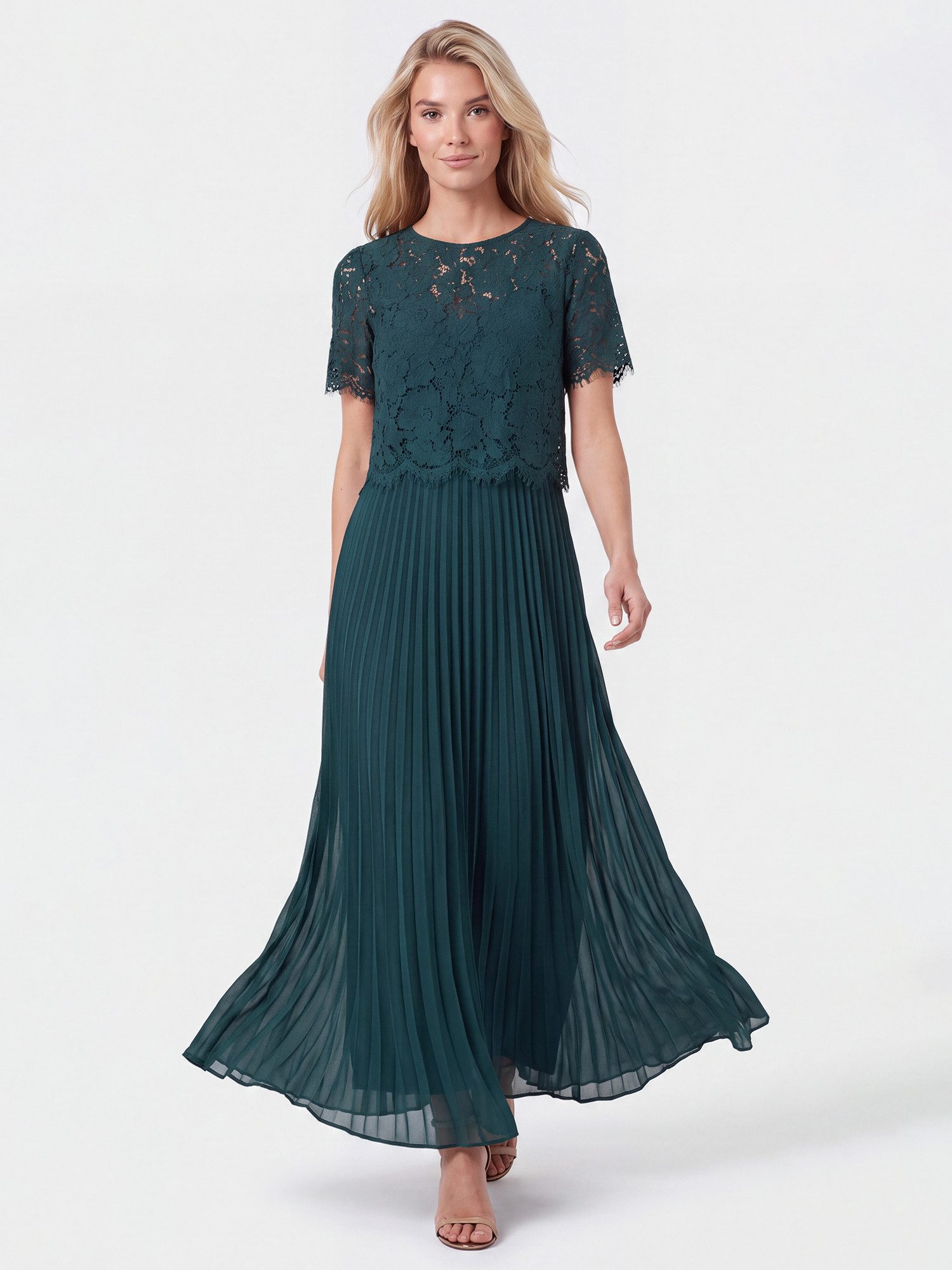Apart Abendkleid mit Spitzenoberteil und Plisseerock