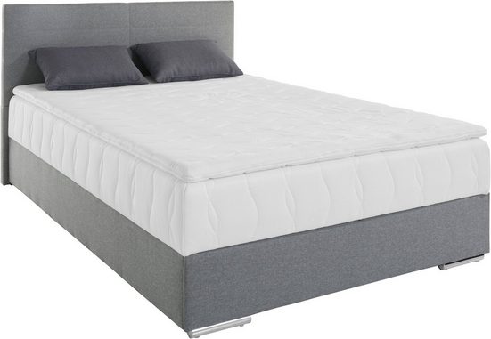 COTTA Boxspringbett TOM mit Bettkasten, Topper und Zierkissen, Bestseller, Unser Dauertiefpreis + Gratis Zierkissen! 140x200 cm Feinstruktur Grau