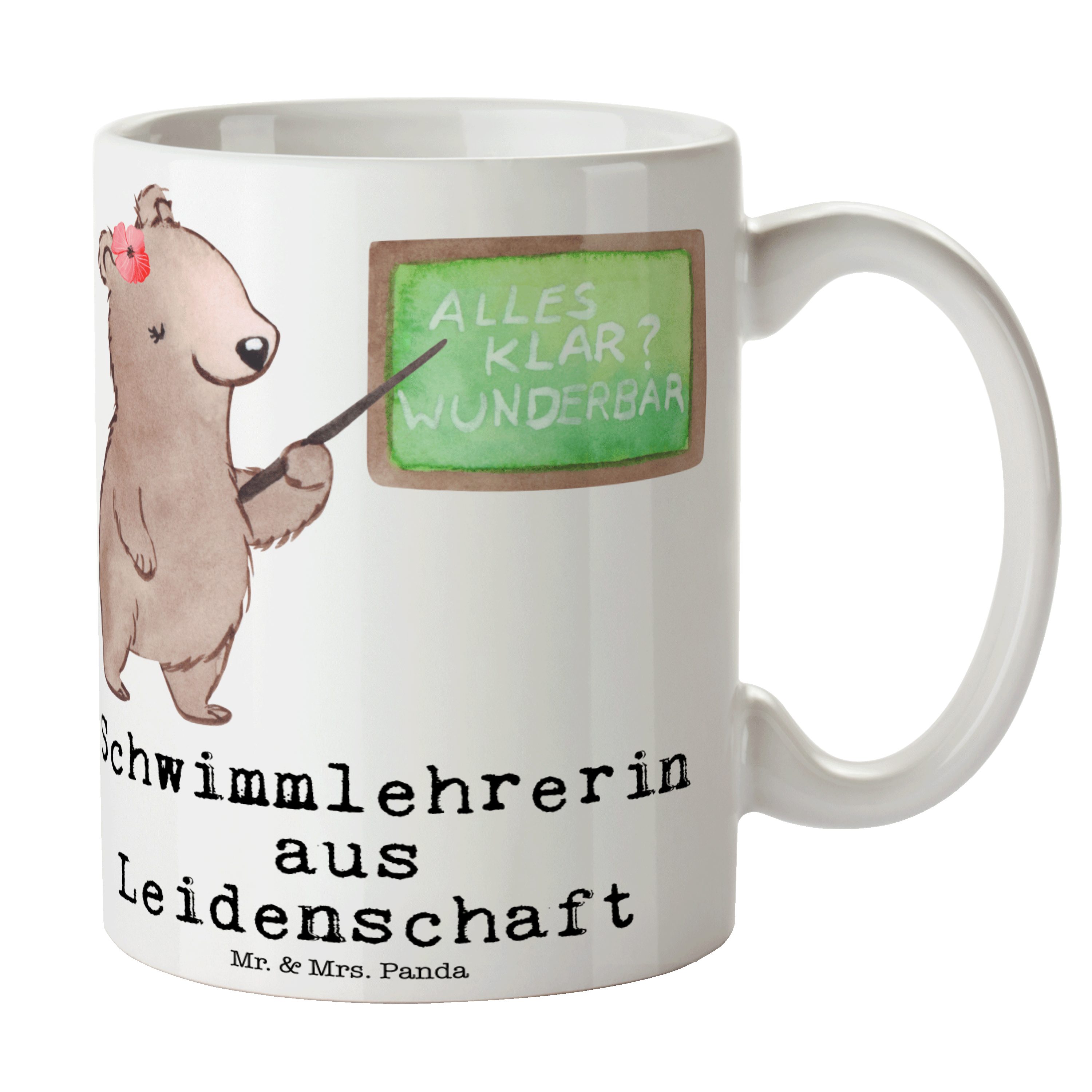 Mr. & Mrs. Panda Tasse Schwimmlehrerin aus Leidenschaft - Weiß - Geschenk, Keramiktasse, Dan, Keramik