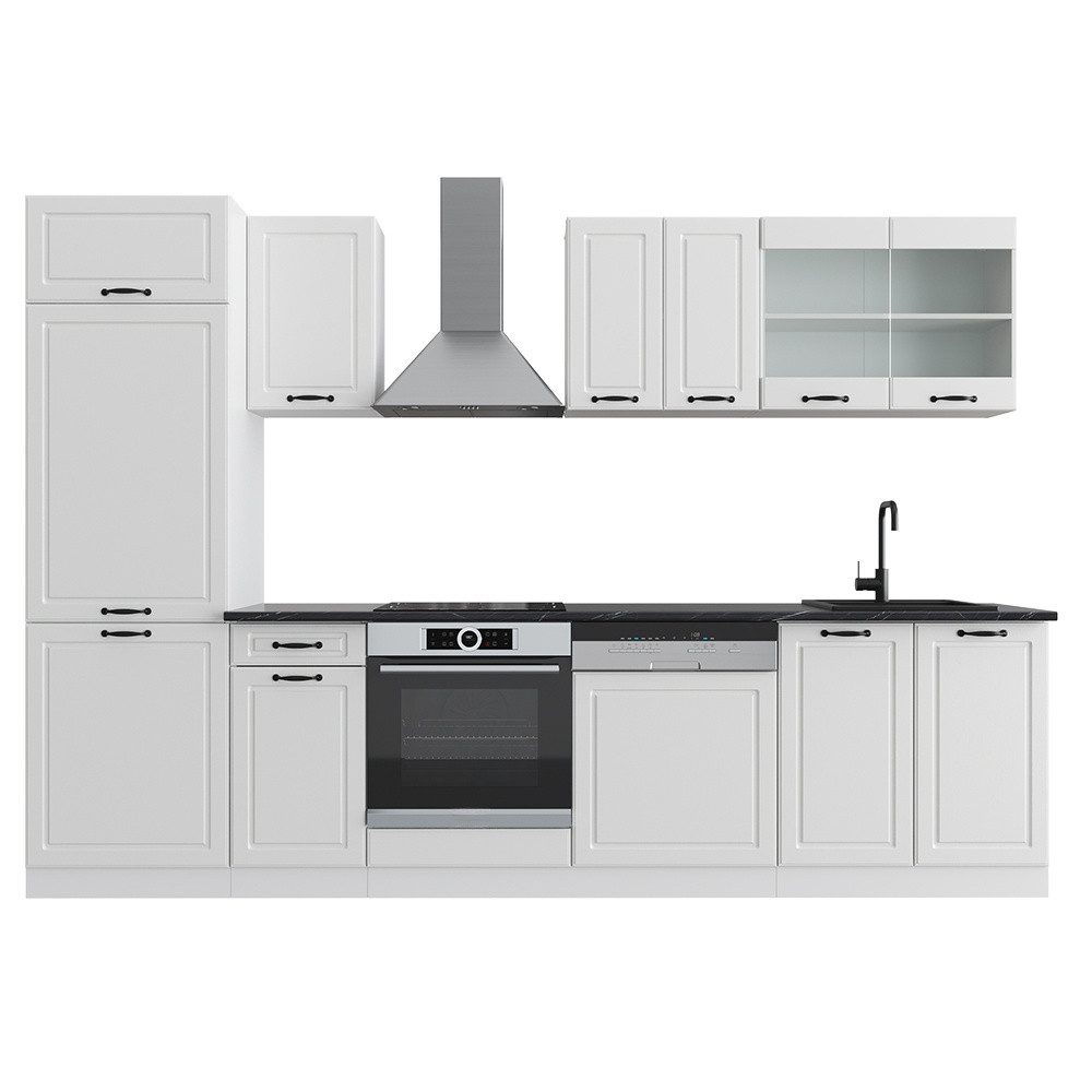Vicco Küchenzeile R-Line, Weiß Landhaus/Weiß, Ohne Arbeitsplatten