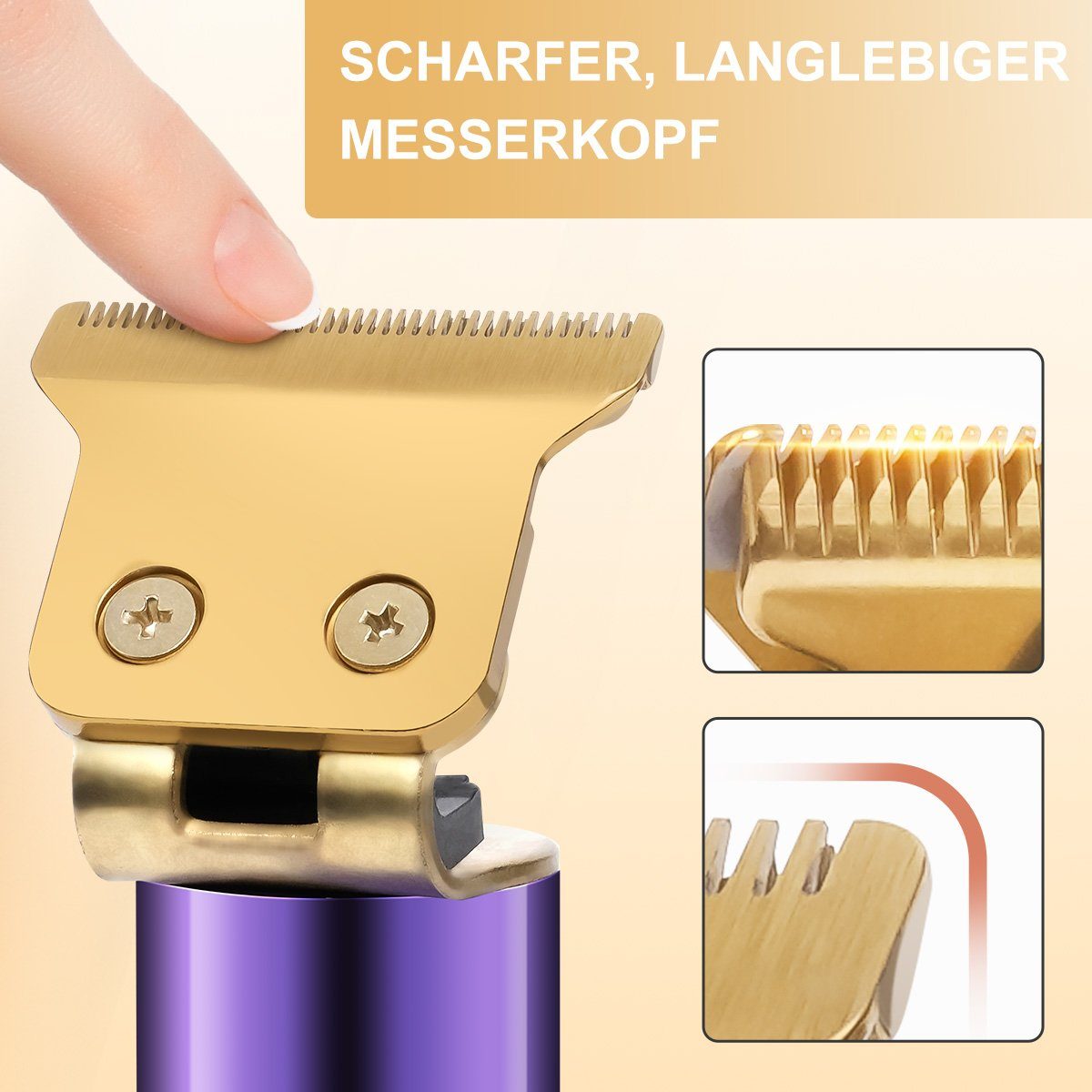 Haarschneider Zero T-Klingenschneider, haarschneidemaschine für Herren, Haartrimmer 7Magic Gapped Lila Kabellos, Wiederaufladbar, mit Profi LED-Display