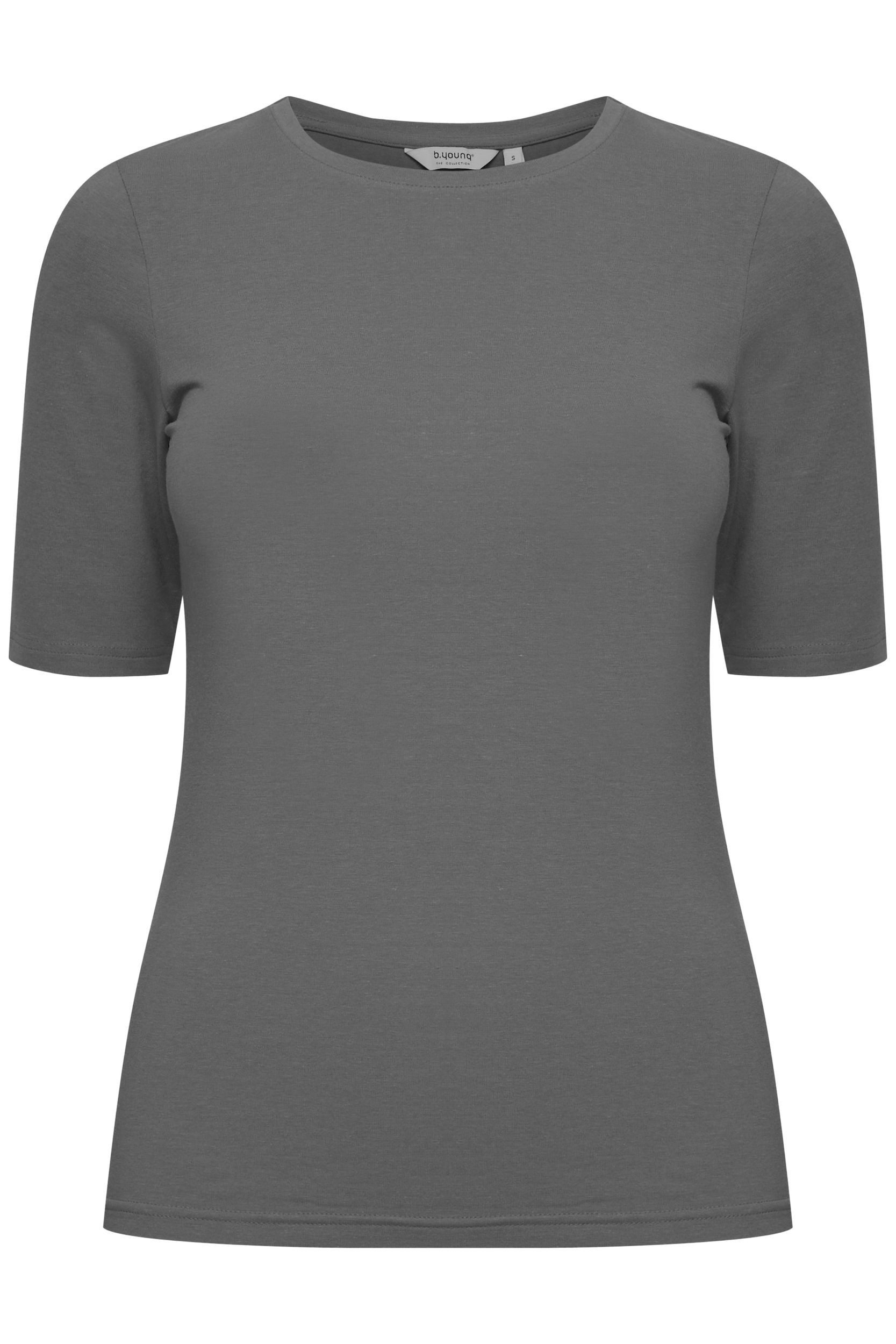 b.young T-Shirt Slim Fit Ellenbogen-Länge Rundhalsausschnitt für Damen Modal nachhaltig Slim Fit ohne Kragen Kurzarm Einfarbig