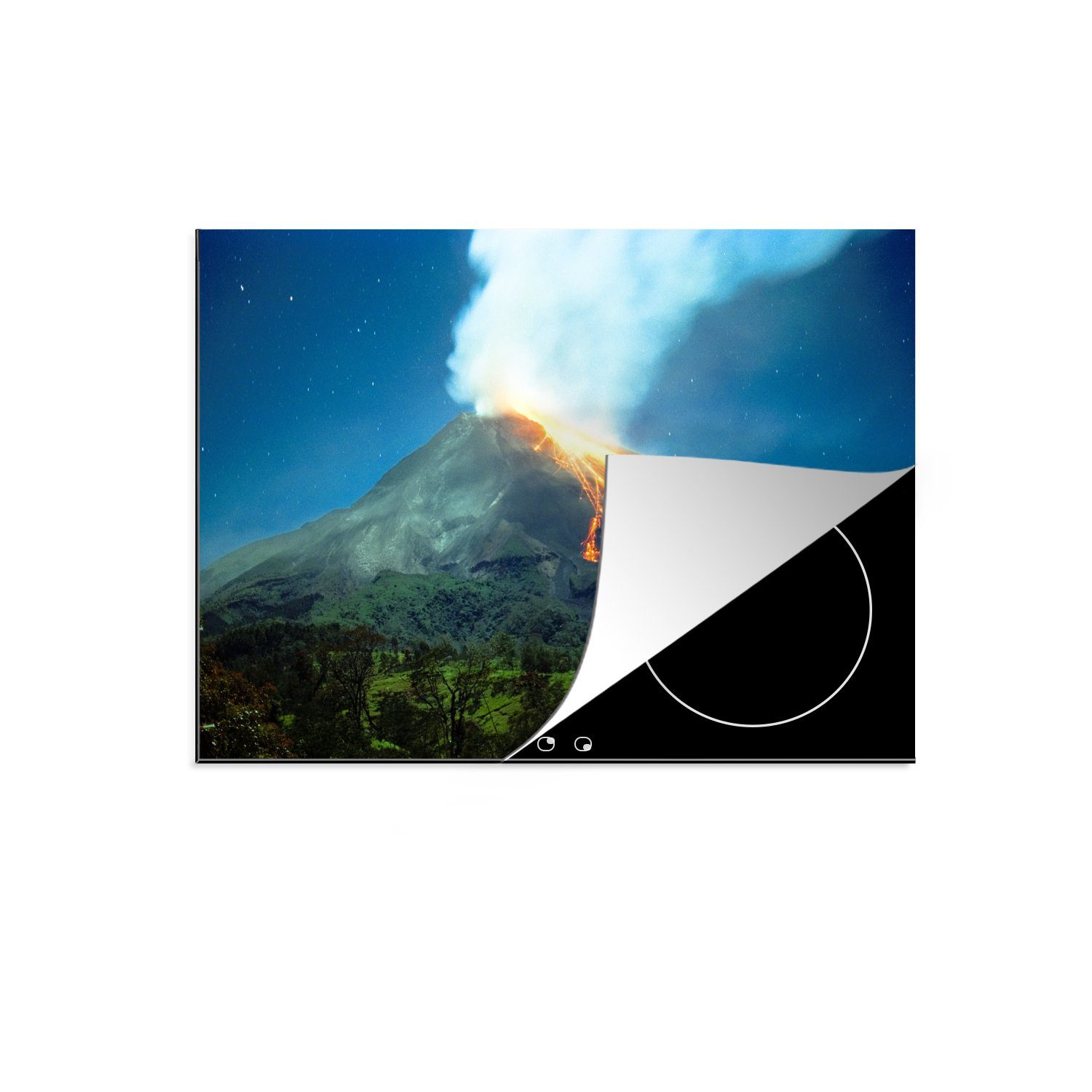 MuchoWow Herdblende-/Abdeckplatte Vulkanausbruch unter einem die Sternenhimmel, Schutz Induktionskochfeld tlg), Vinyl, (1 Ceranfeldabdeckung 71x52 küche, cm, für