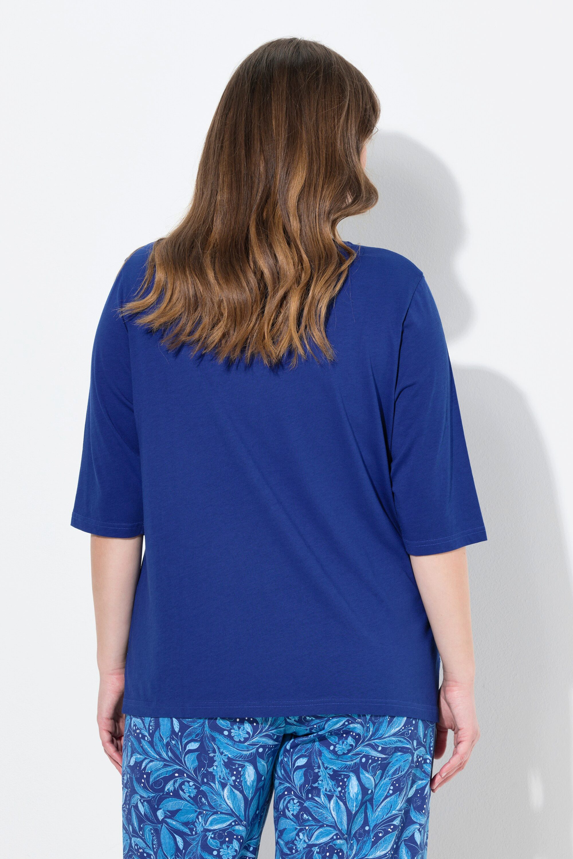 Ulla Popken Pyjamaoberteil Pyjama-Shirt U-Boot-Ausschnitt 3/4-Arm