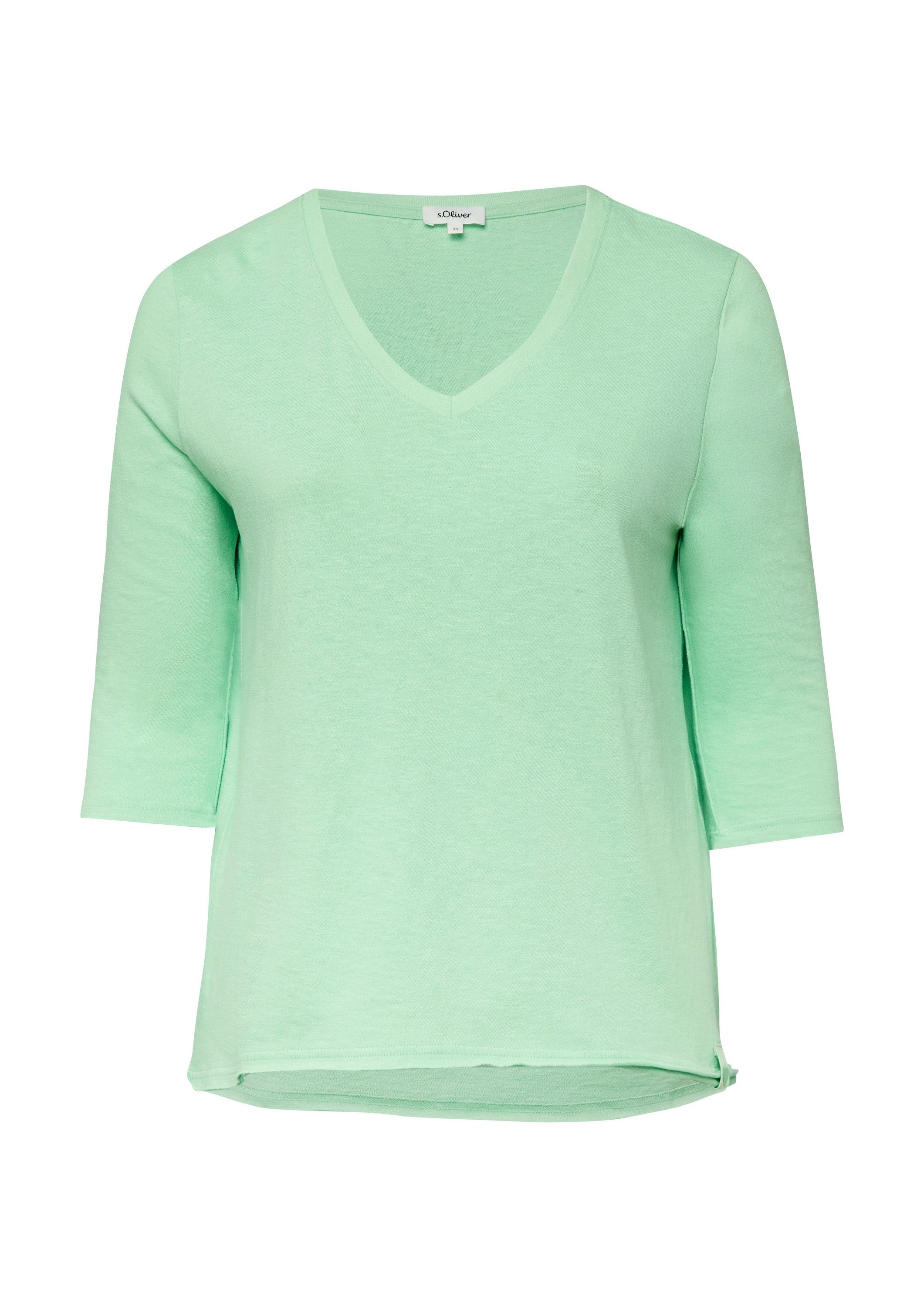 s.Oliver 3/4-Arm-Shirt T-Shirt Jersey-T-Shirt mit Flammgarnstruktur und gerundetem Saum