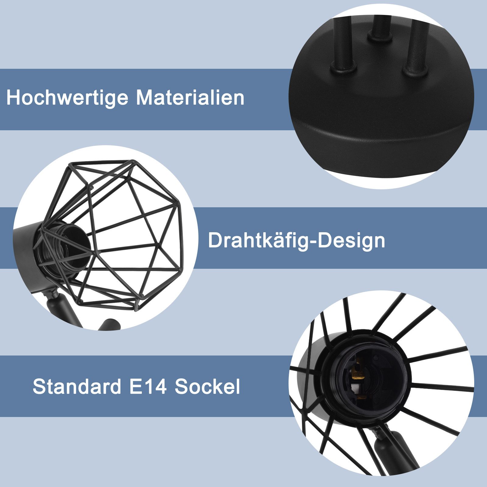 ZMH Deckenleuchte 3/5 Flammig Schwarz E14 Industrial Deckenstrahler Wohnzimmer Flur, Diamantgeschliffenen Eisengitterform, ohne Leuchtmittel, Schwenkbar 350° ve – Bild 5 von 5
